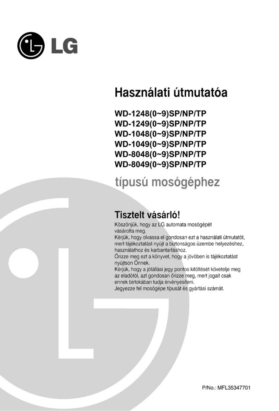 Lg WD-10480NP, WD-12481TP, WD-12480NP, WD-80480NP, WD-10481TP User Manual