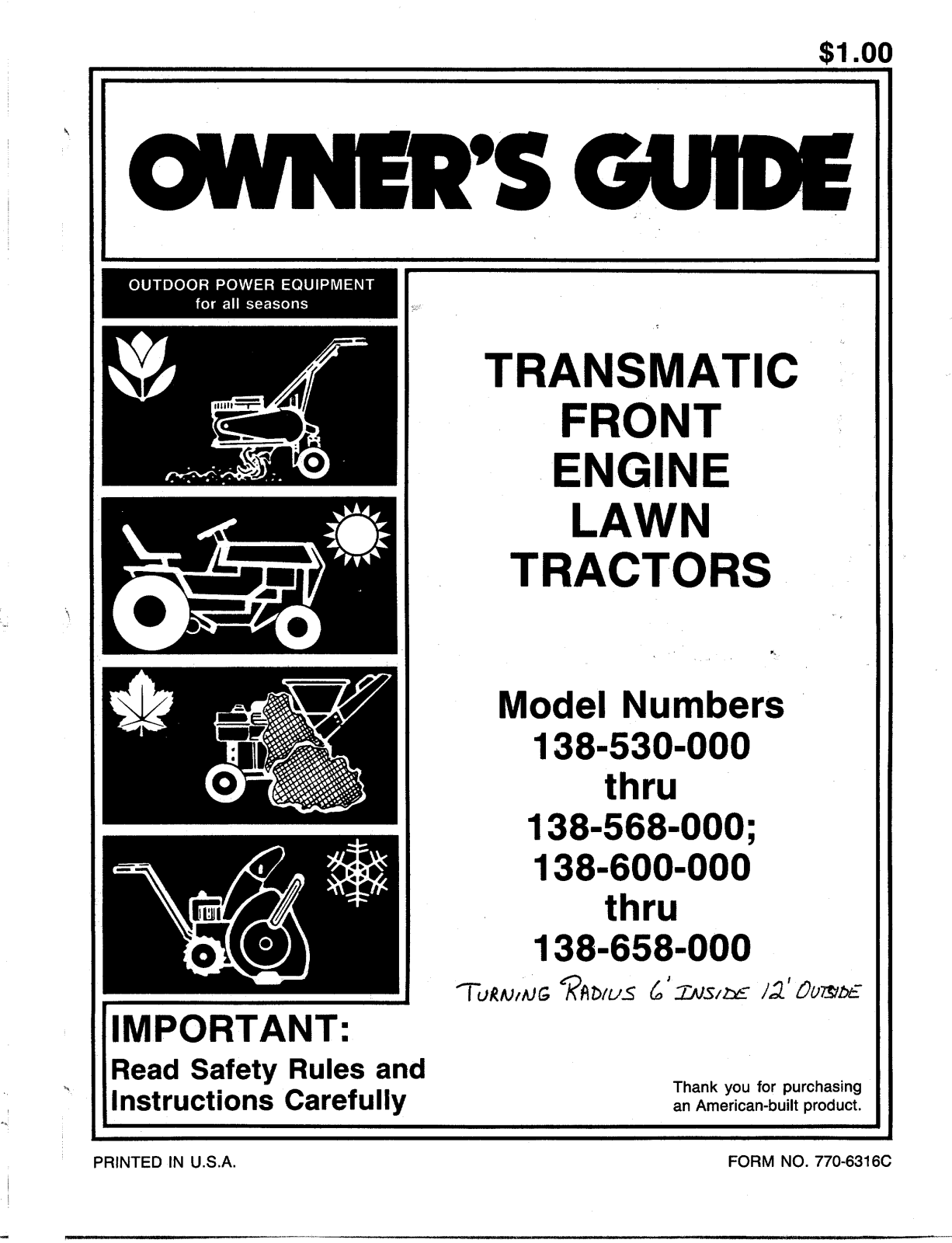 MTD 138-600-000, 138-568-000, 138-658-000, 138-530-000 User Manual