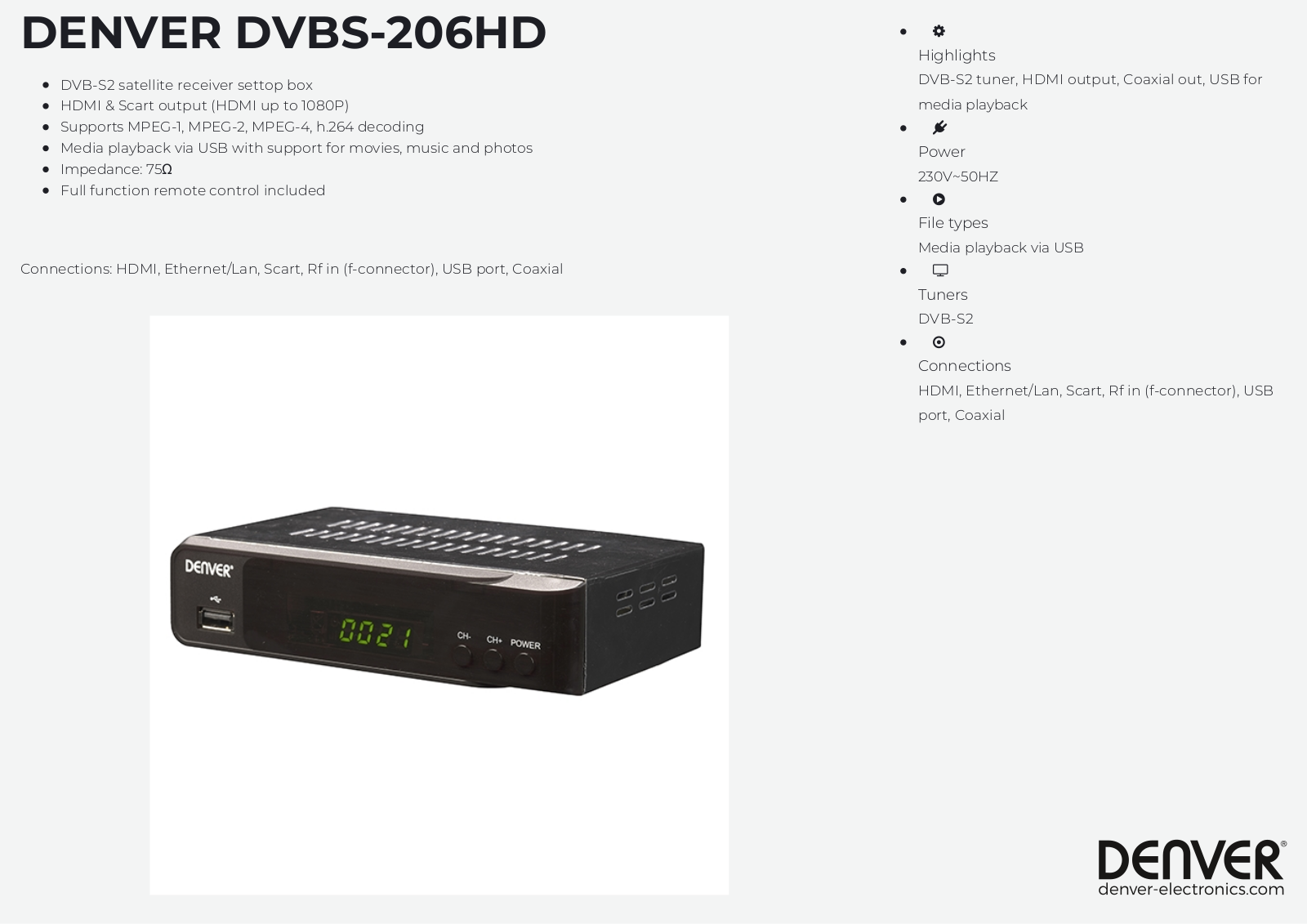 Denver DVBS-206HD User Manual