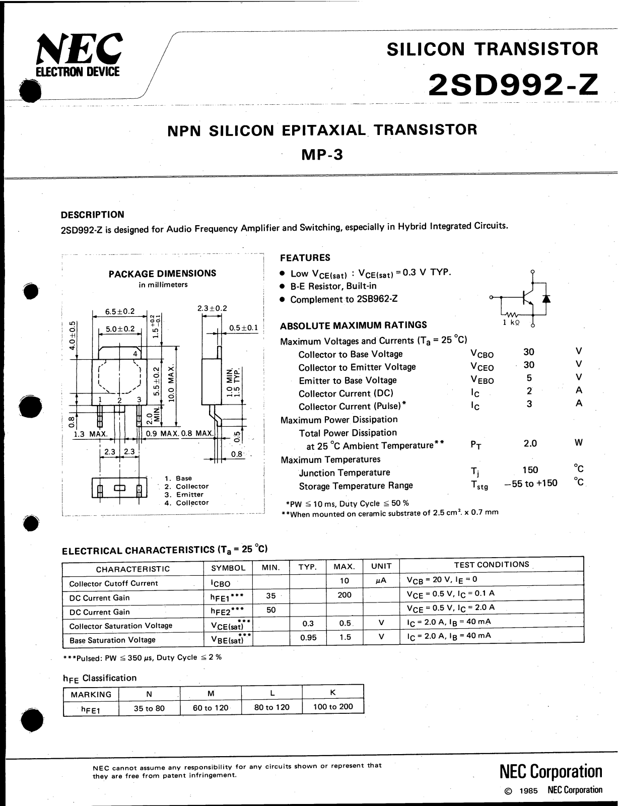 NEC 2SD992-Z, 2SD992 Datasheet