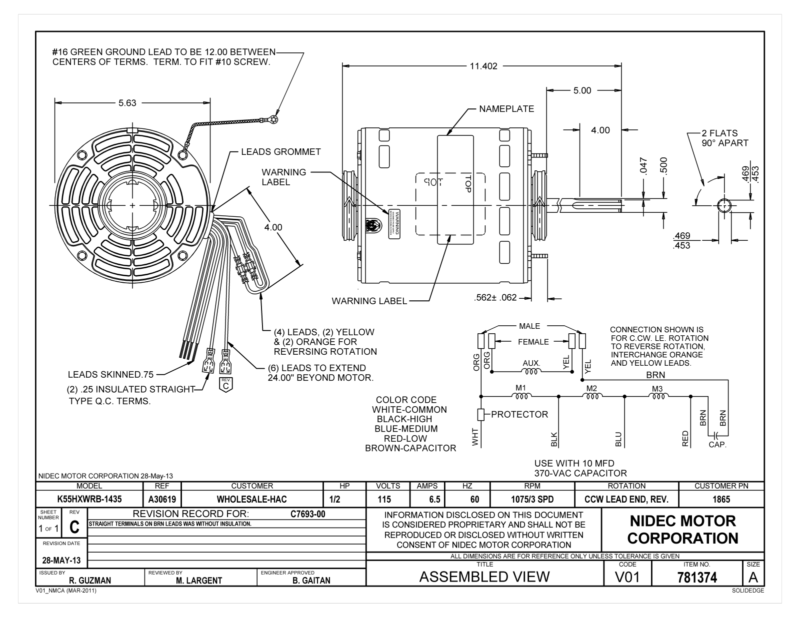 US Motors 1865 Dimensional Sheet - ManualMachine.com
