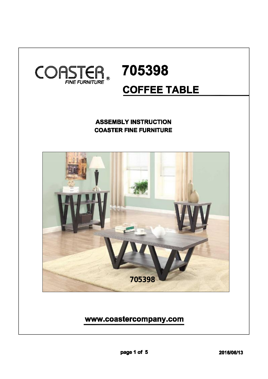 Coaster 705398 Assembly Guide