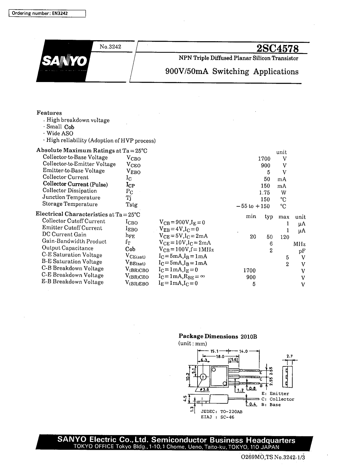 SANYO 2SC4578 Datasheet