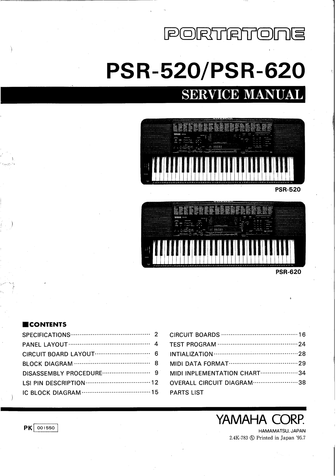 Yamaha PRS-520, PSR-520620, 620 Service Manual