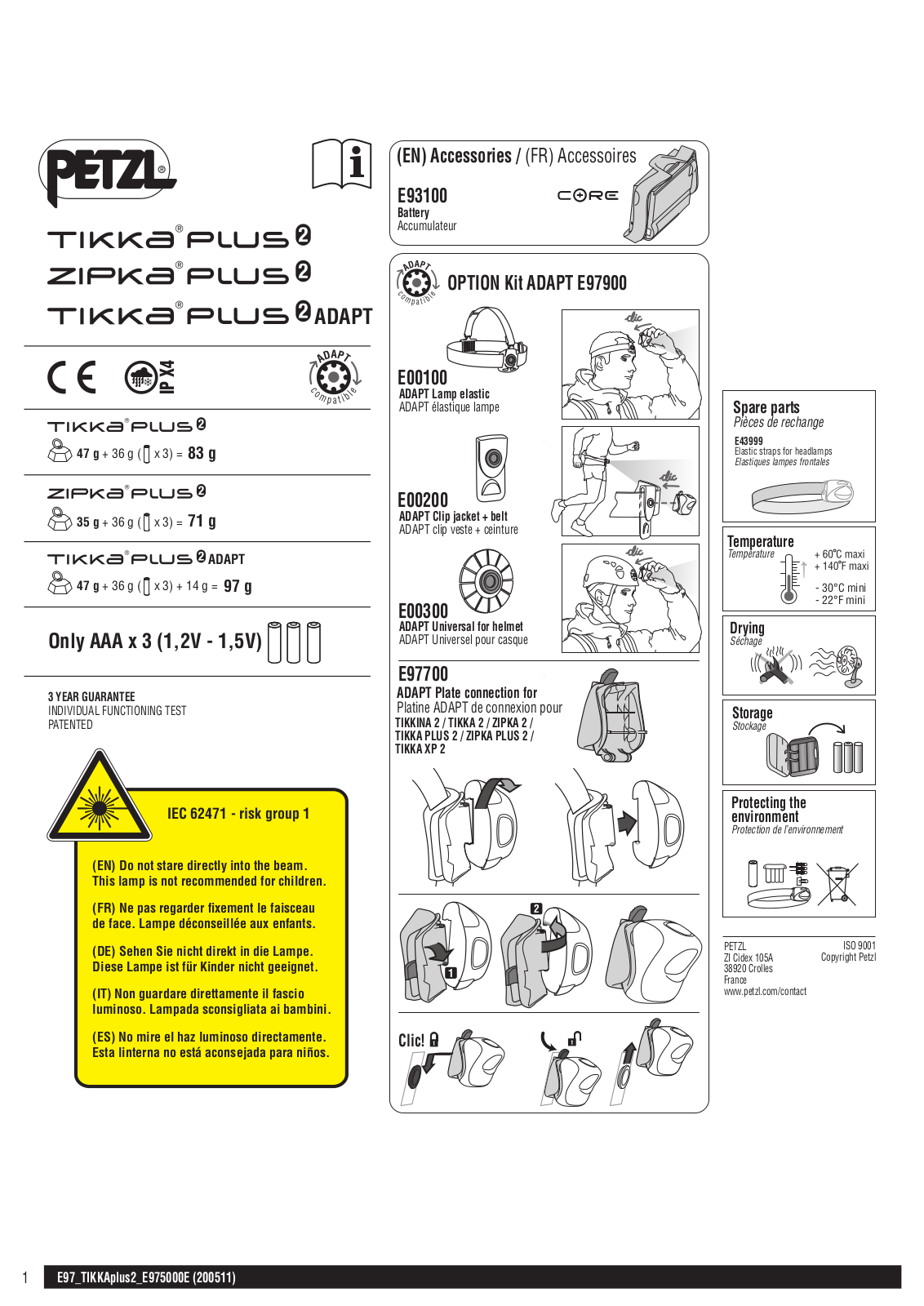 Petzl Tikka Plus 2, Zipka Plus 2, Tikka Plus 2 ADAPT User Manual - ManualMachine.com