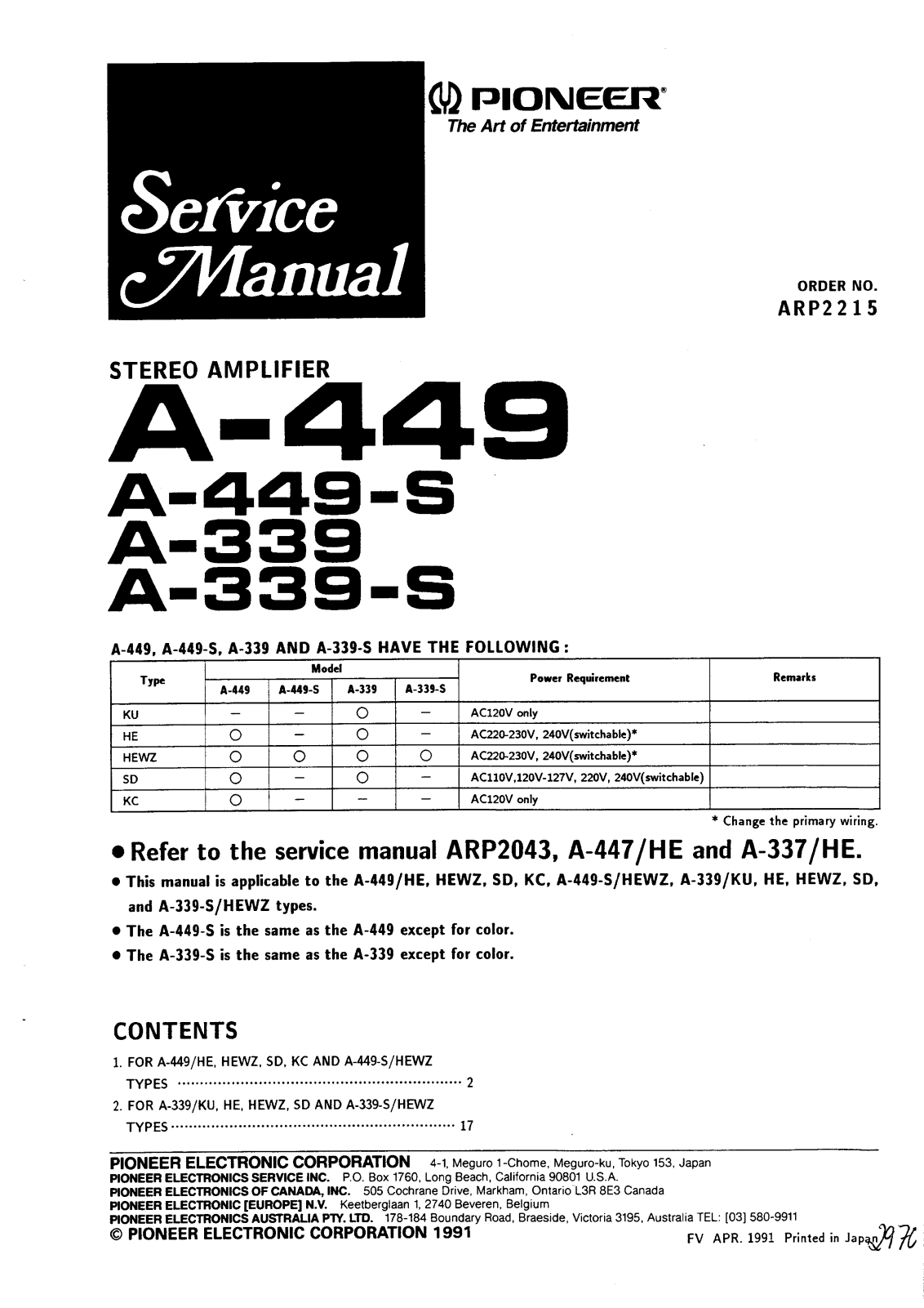 Pioneer A-339, A-449 Service manual