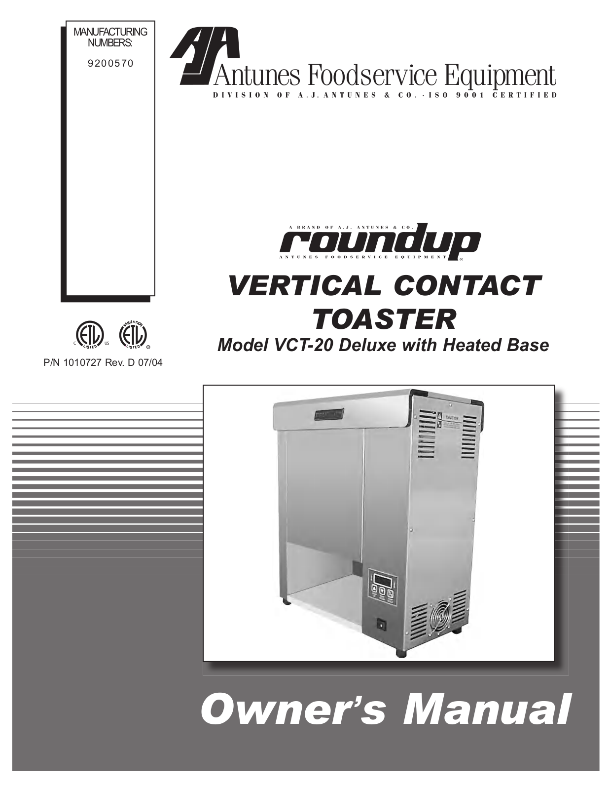 Antunes VCT-20 DELUXE with Heated Base Service Manual