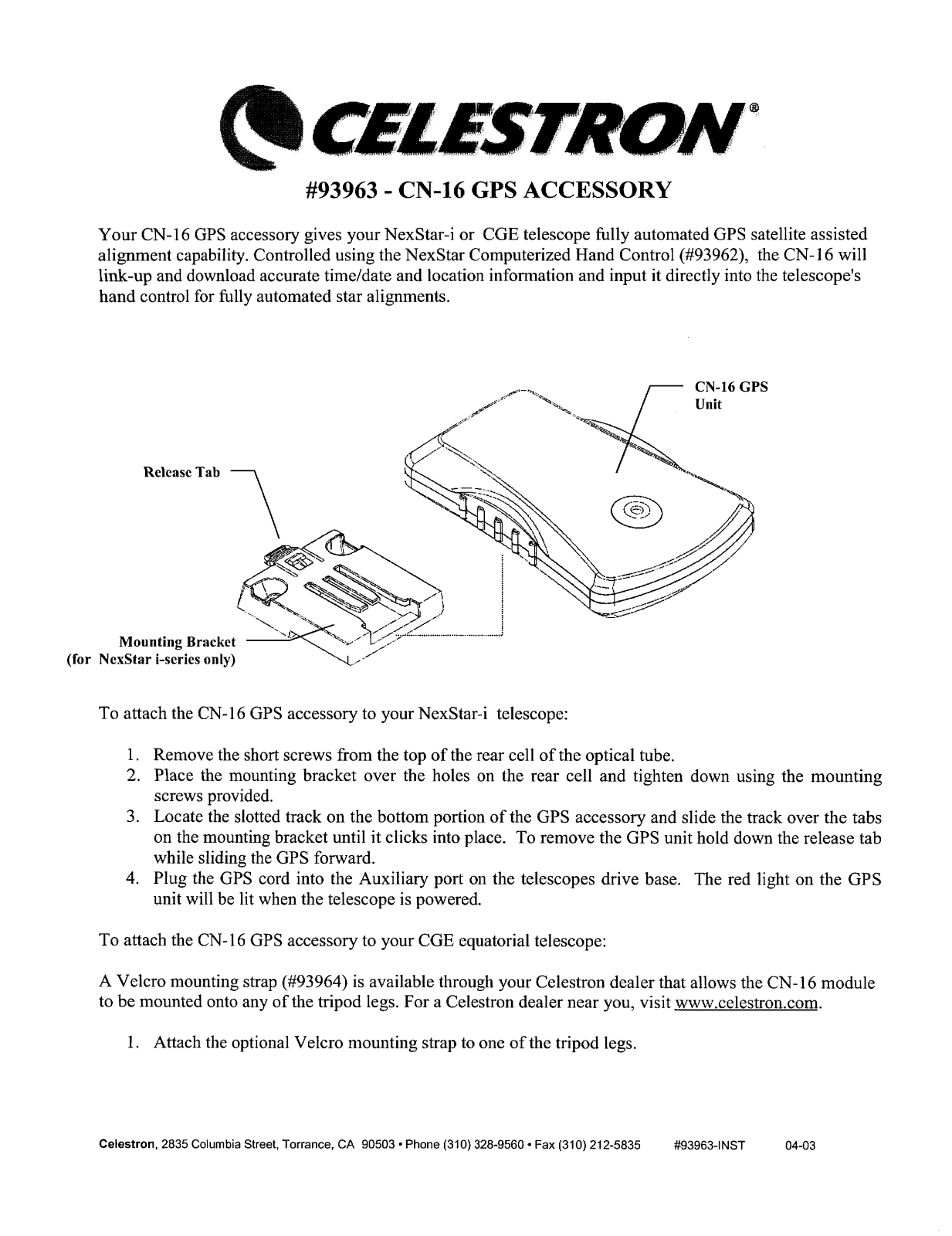 Celestron CN 16 GPS User Manual