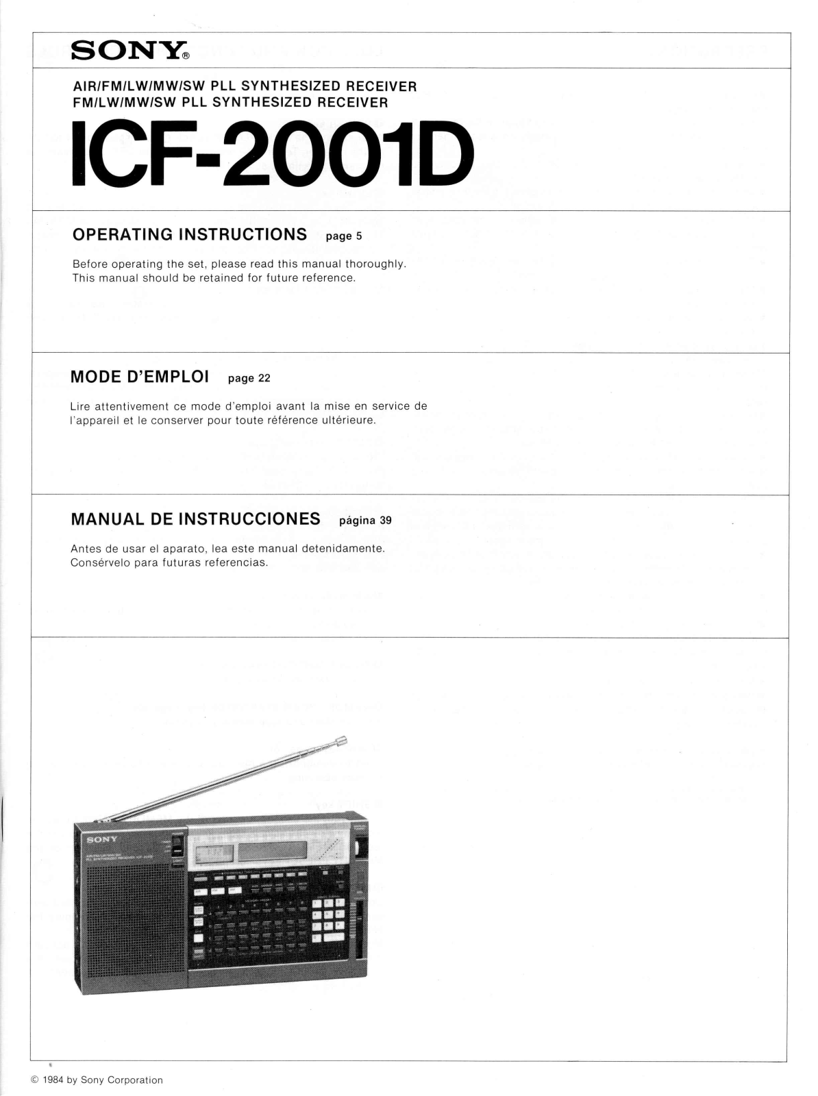 Sony ICF-2001D User Manual