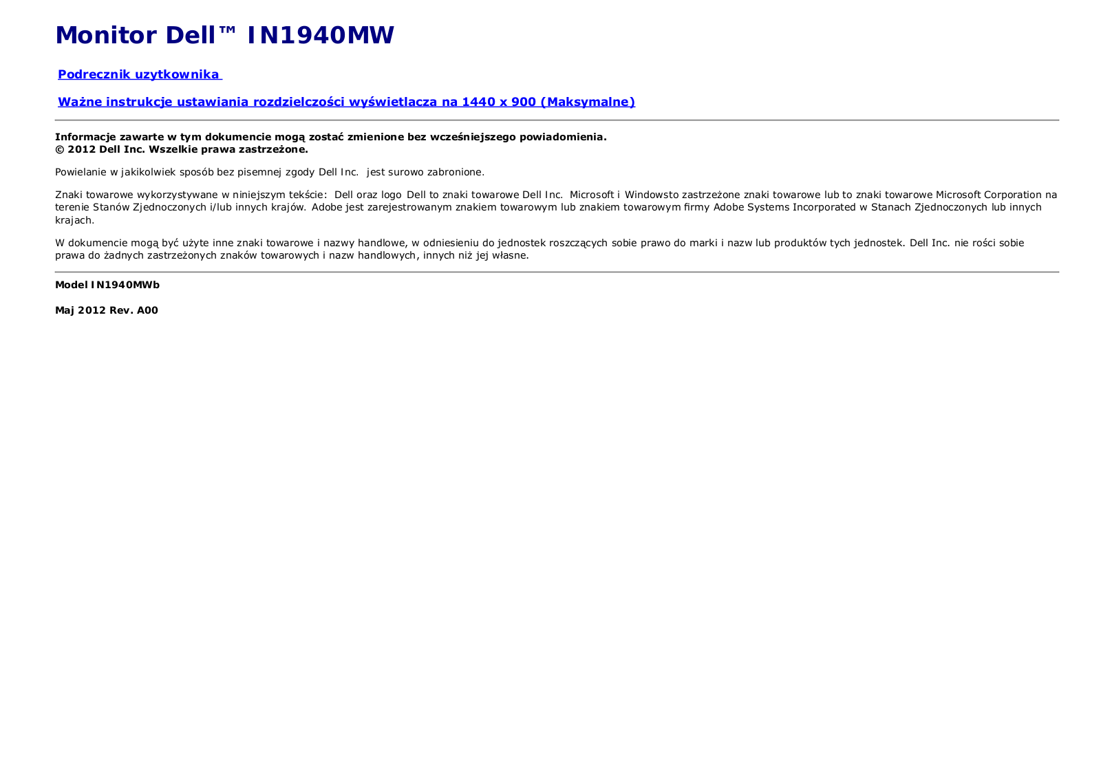 Dell IN1940MW User Manual