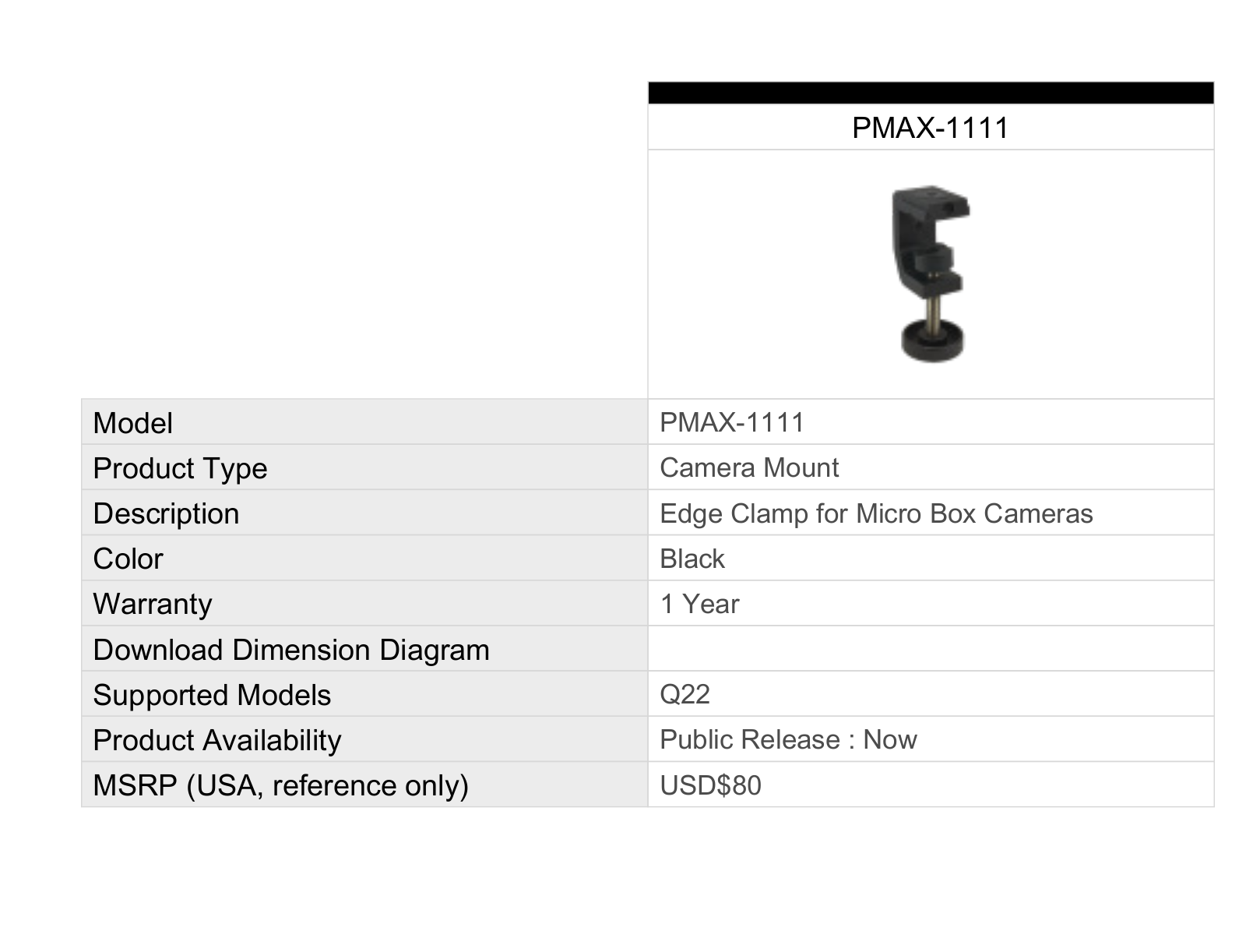 ACTi PMAX-1111 Specsheet