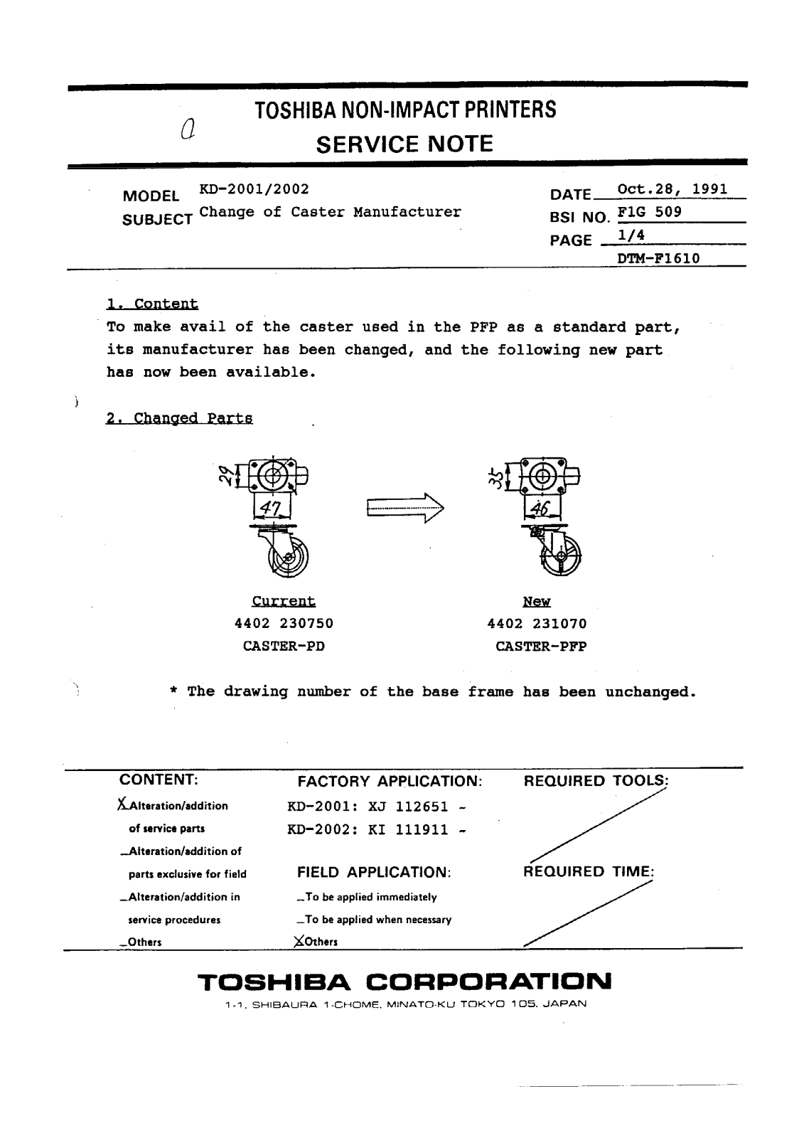 Toshiba f1g509 Service Note