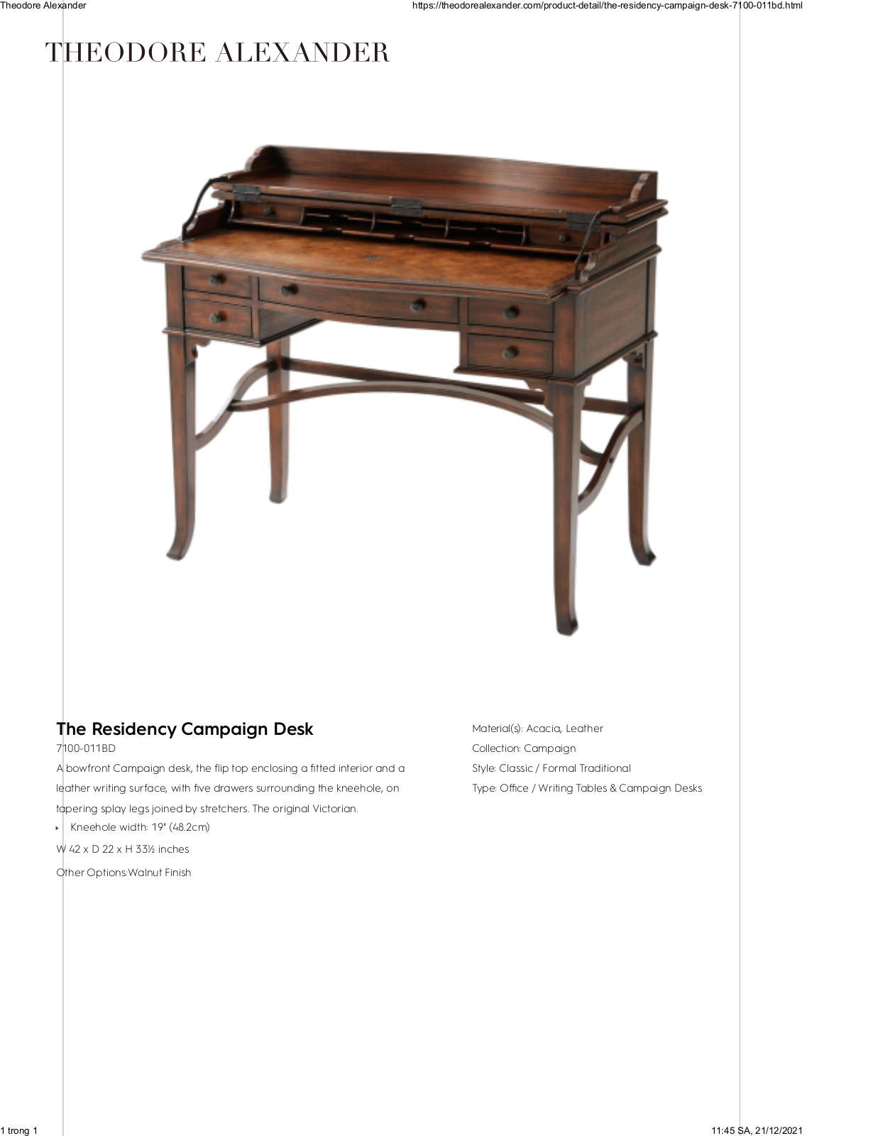 Theodore Alexander FPLJ1434 Specifications - ManualMachine.com