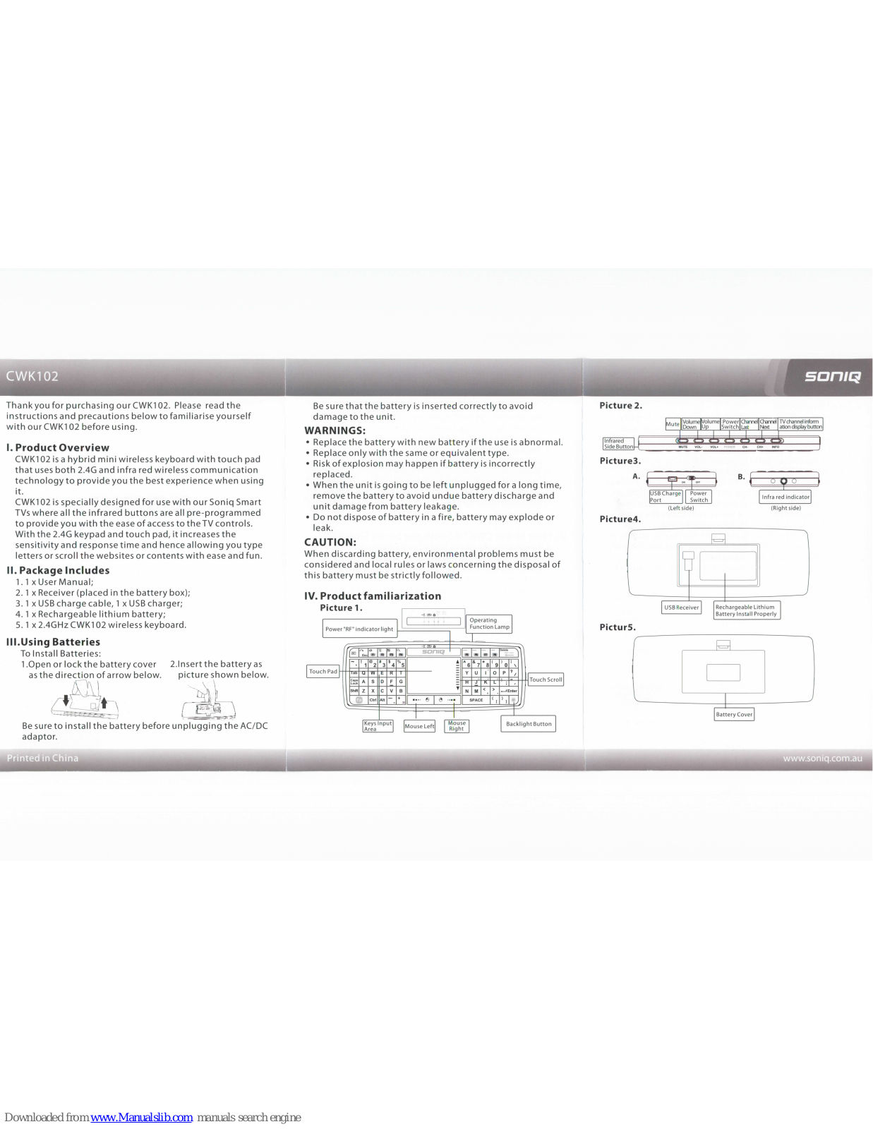 SONIQ CWK102 Instruction Manual