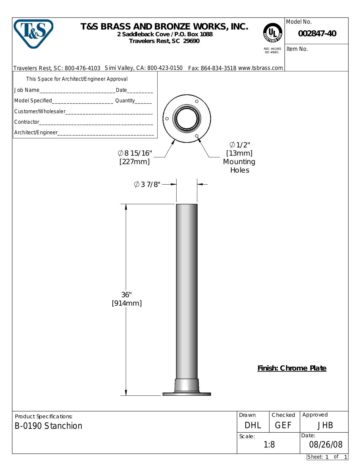 T&S Brass 002847-40 User Manual