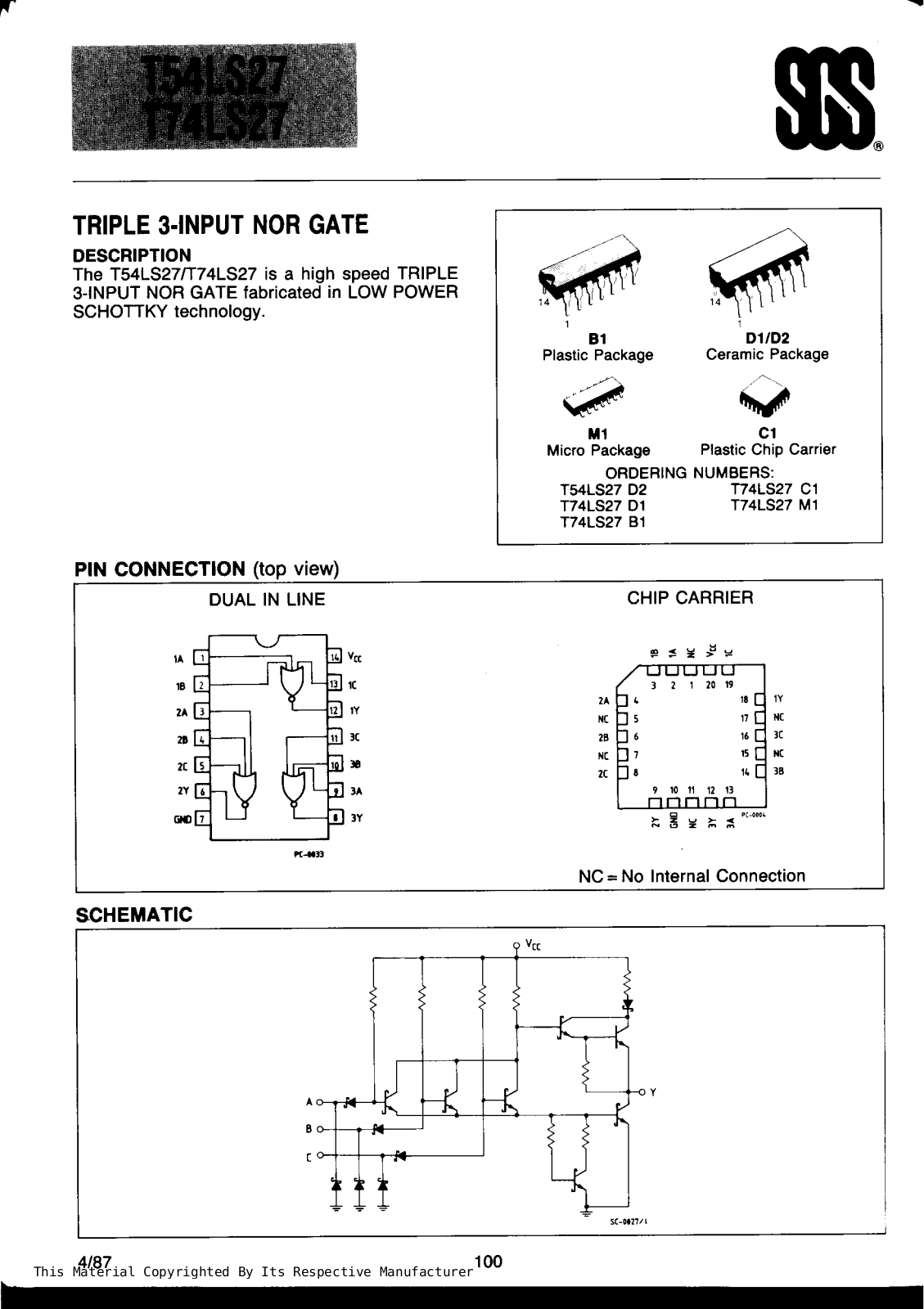Datasheet T74LS27B1 Specification - ManualMachine.com