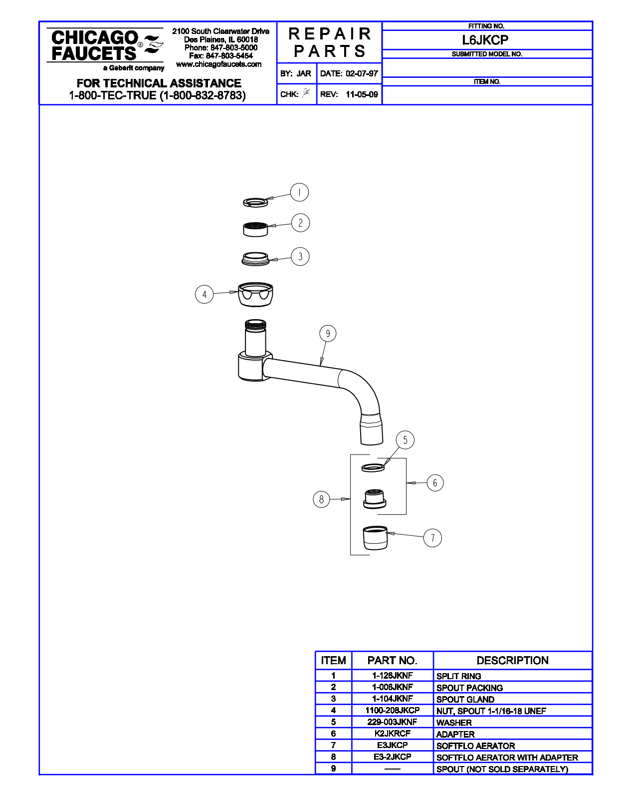 Chicago Faucet L6JK Parts List