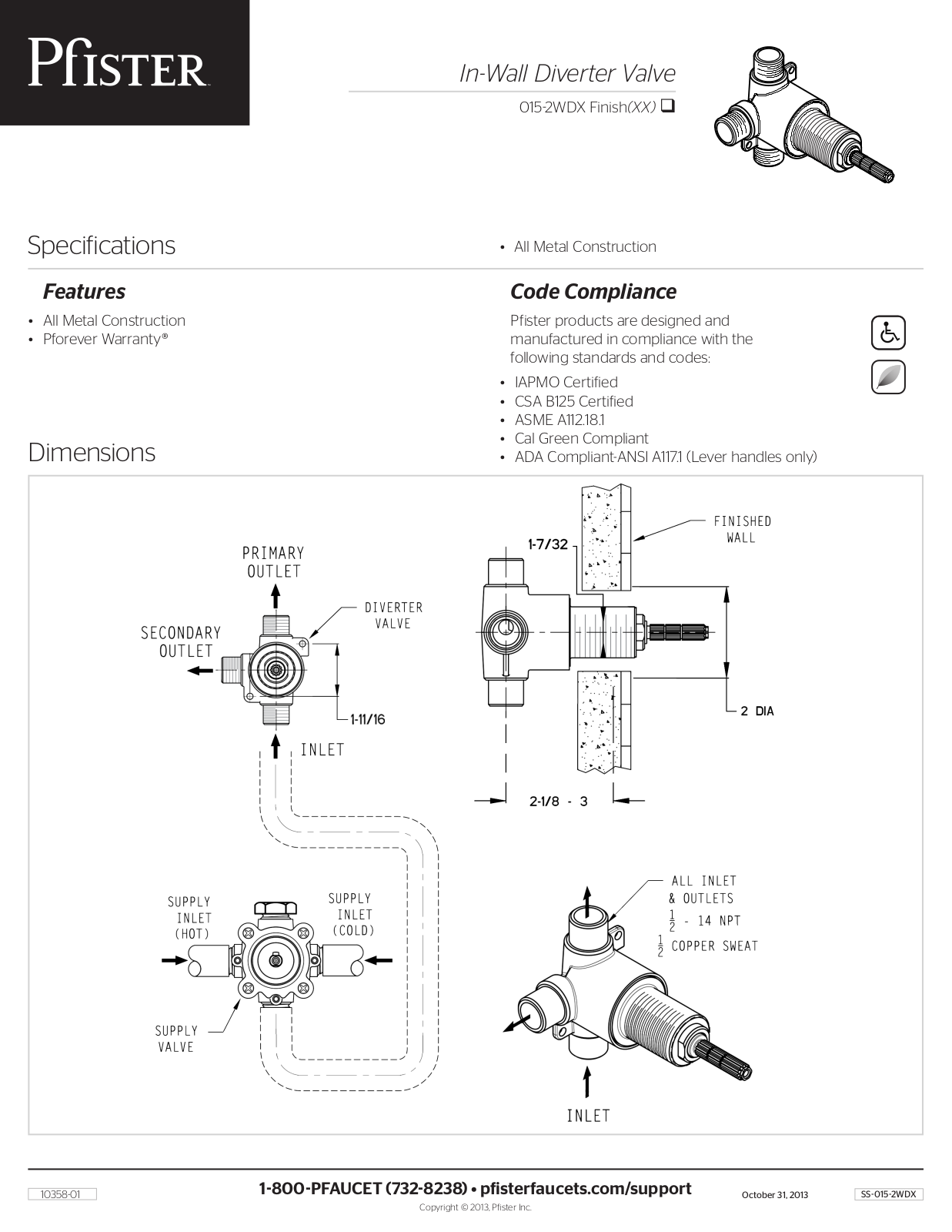 Pfister PPR3101 Specifications - ManualMachine.com