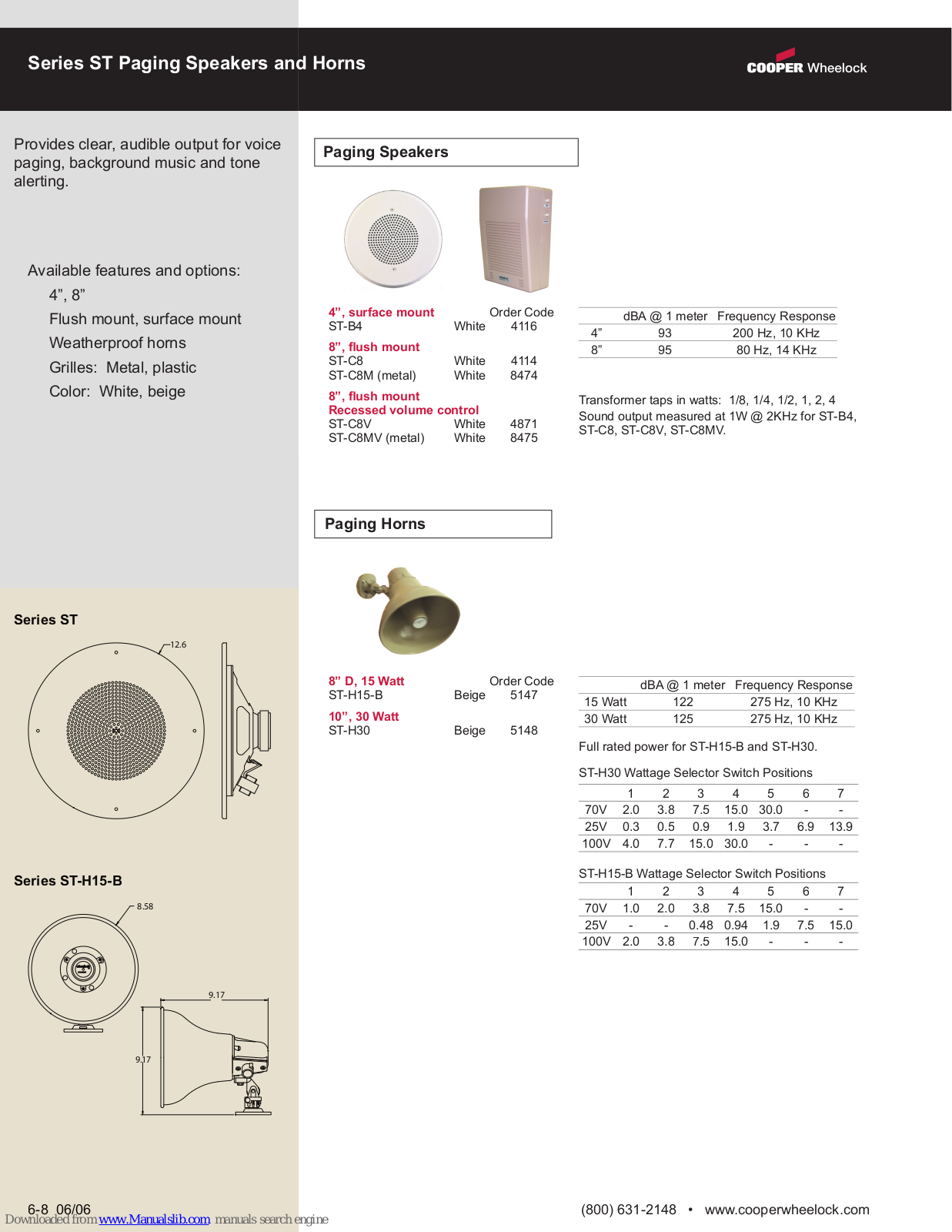 Cooper Wheelock ST-B4, ST-C8, ST-C8M, ST-C8V, ST-C8MV Specification