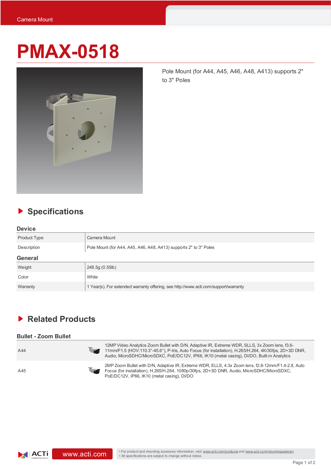 ACTi PMAX-0518 Specsheet