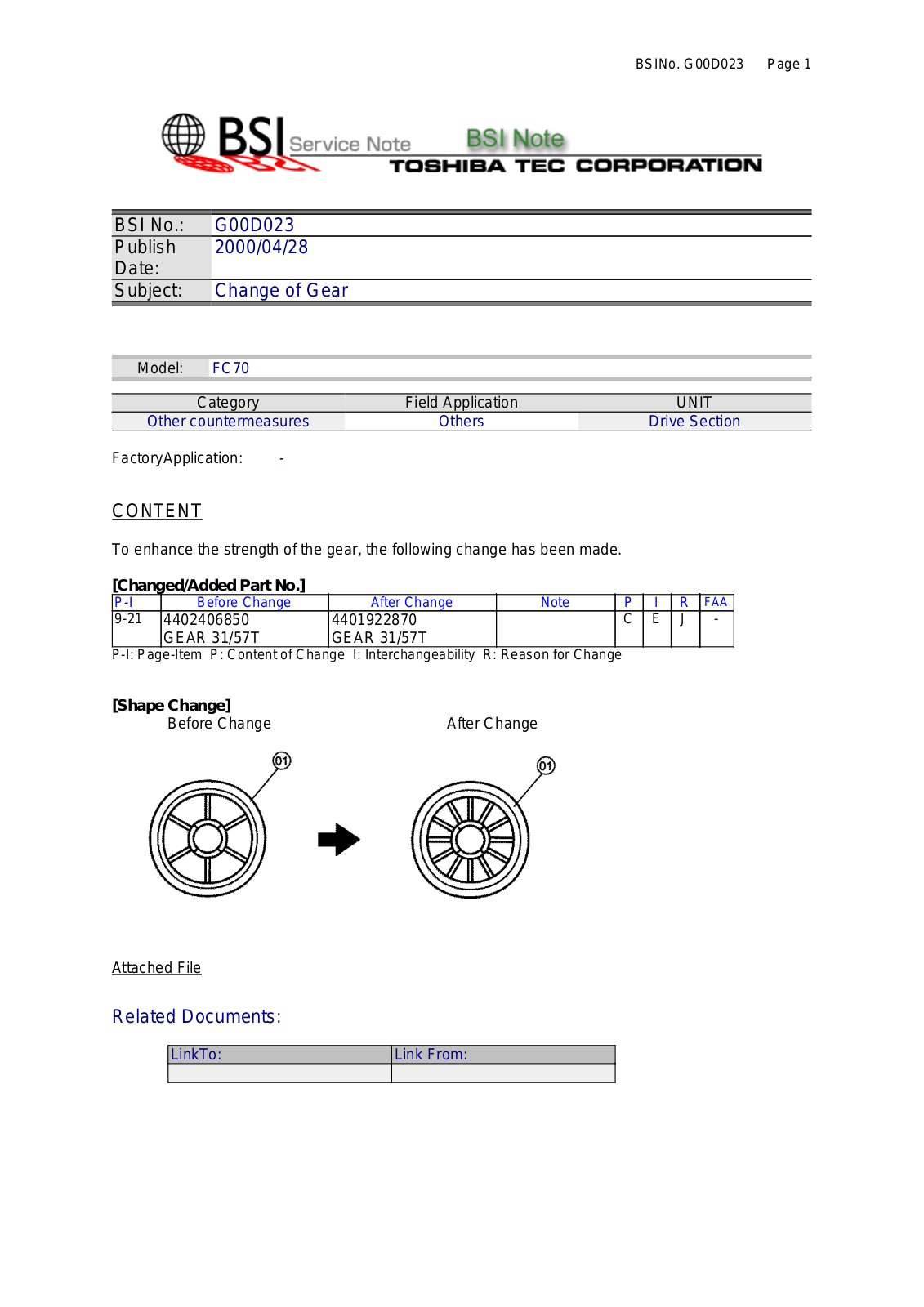 Toshiba G00D023 Service Note