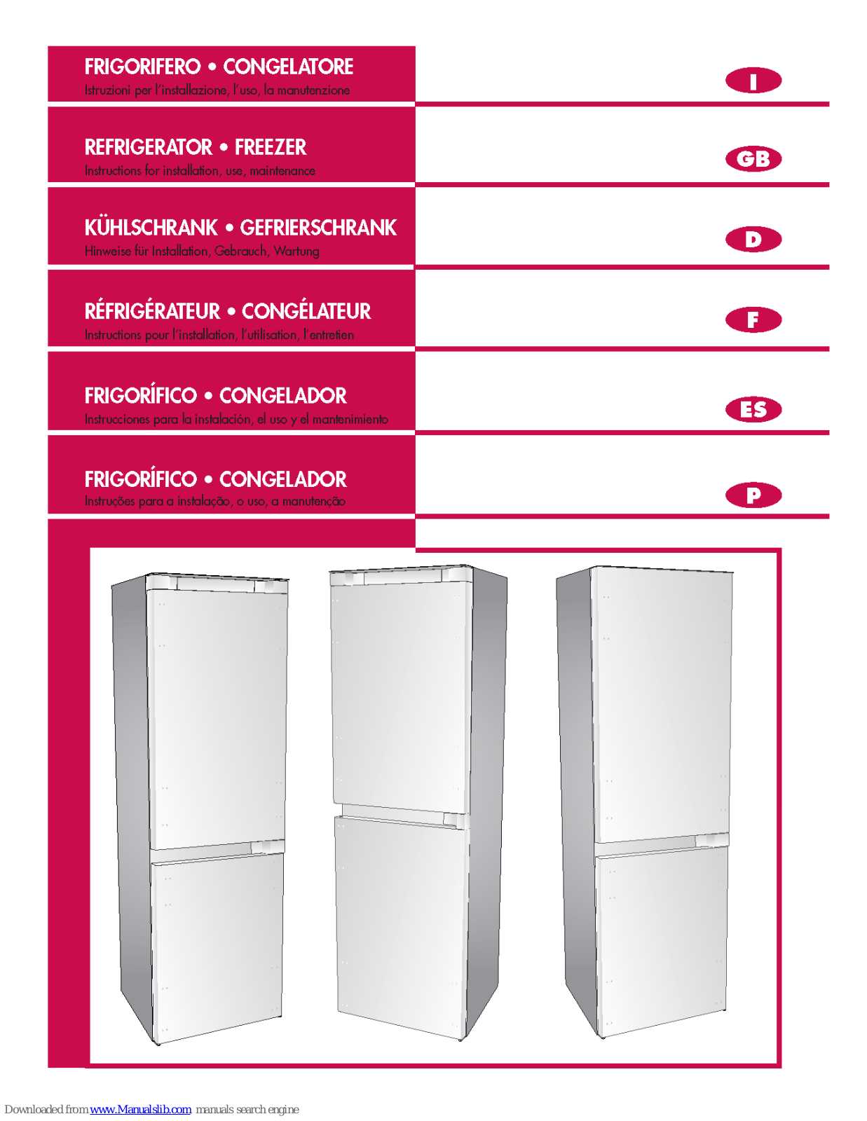 Smeg Refrigerator - Freezer CR305AP Instructions For Installation And Use Manual