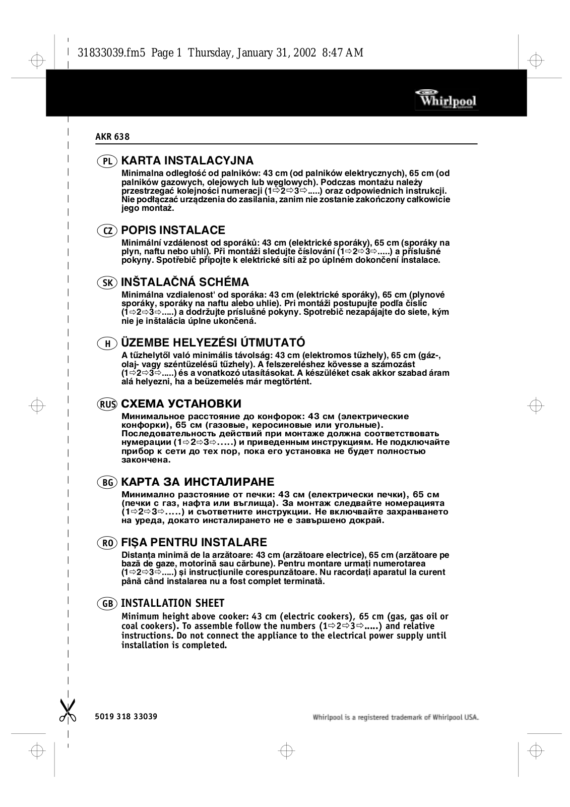 Whirlpool AKR 638 IX User Manual