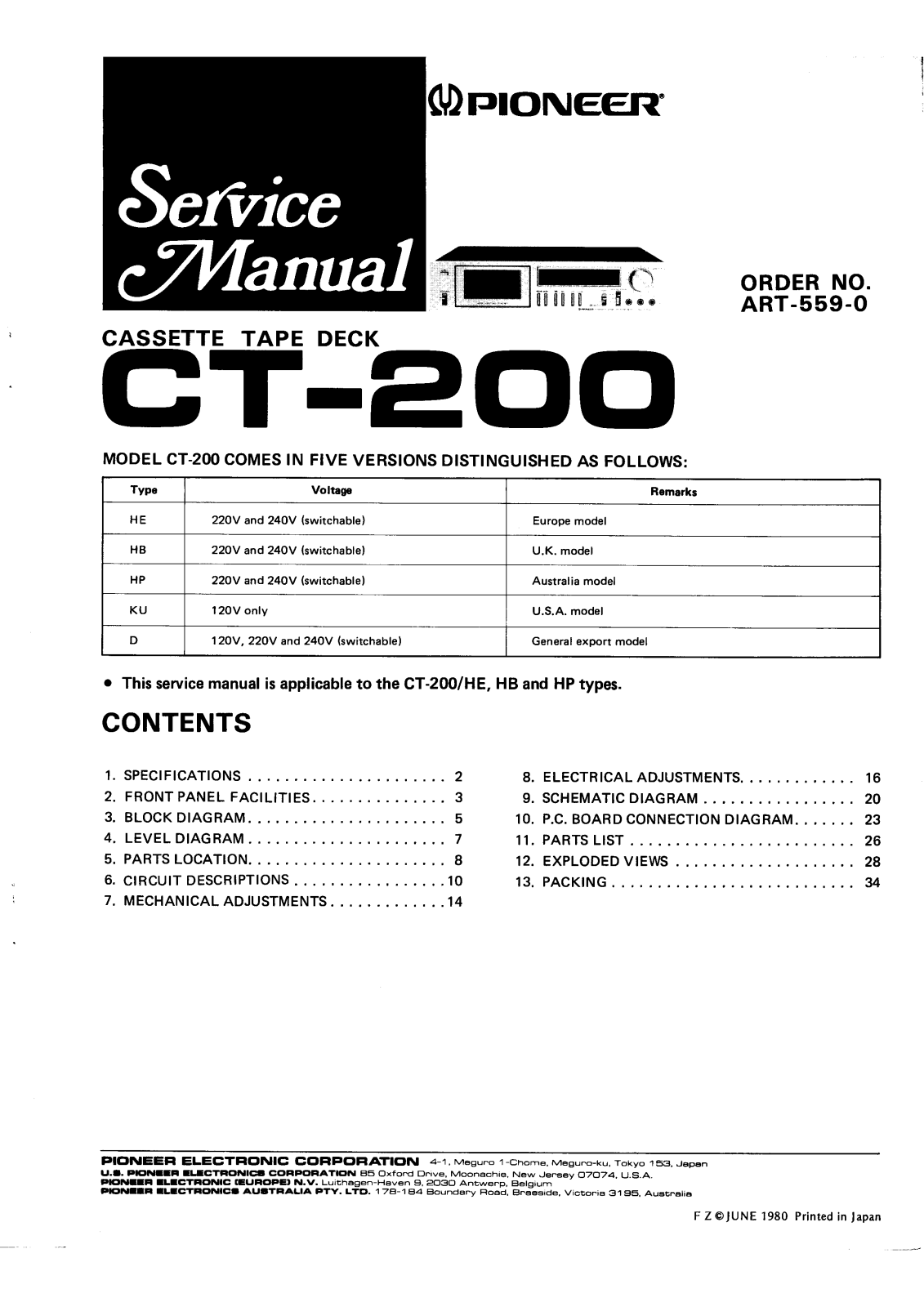 Pioneer CT-200 Service manual