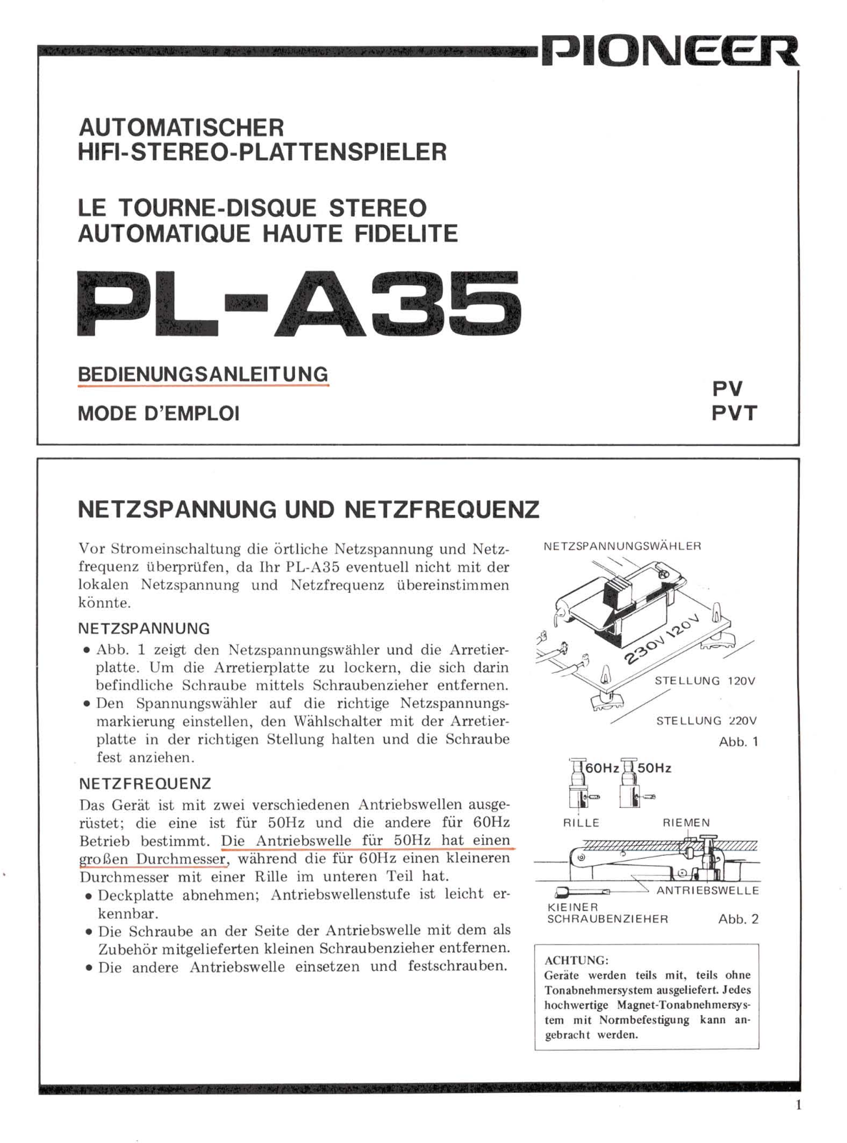 Pioneer PLA-35 Owners manual