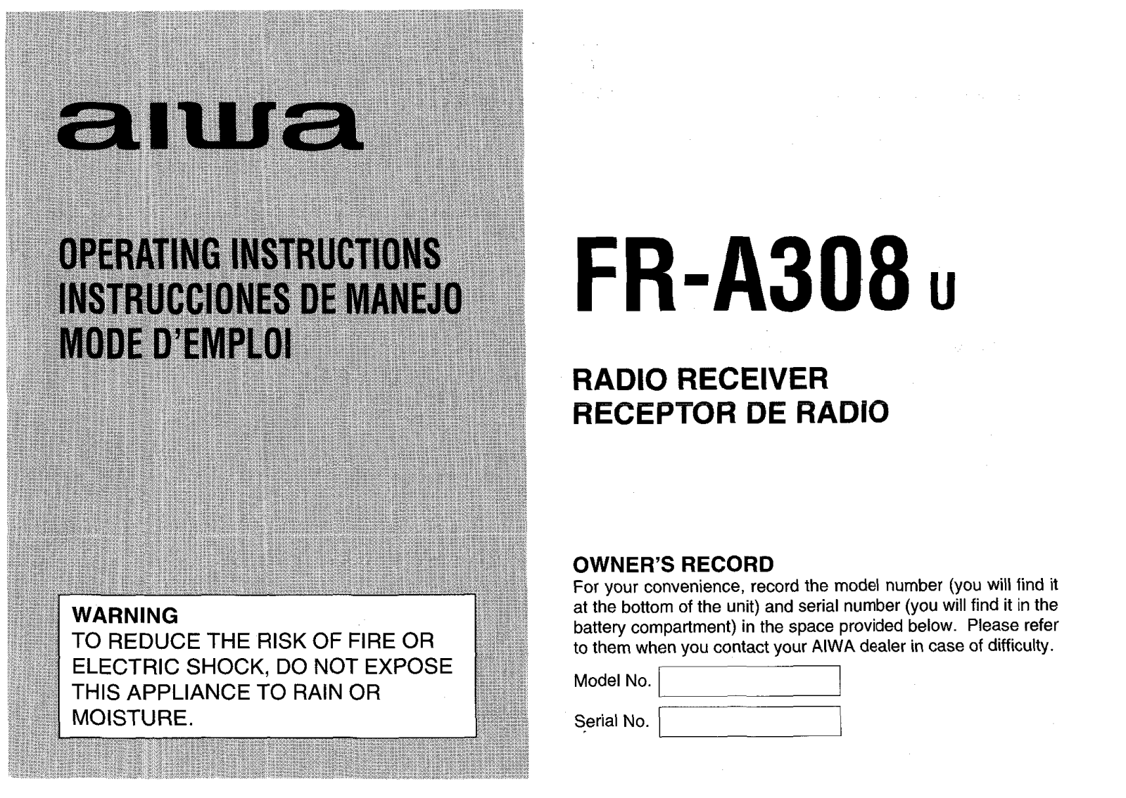 Sony FRA308 Operating Manual