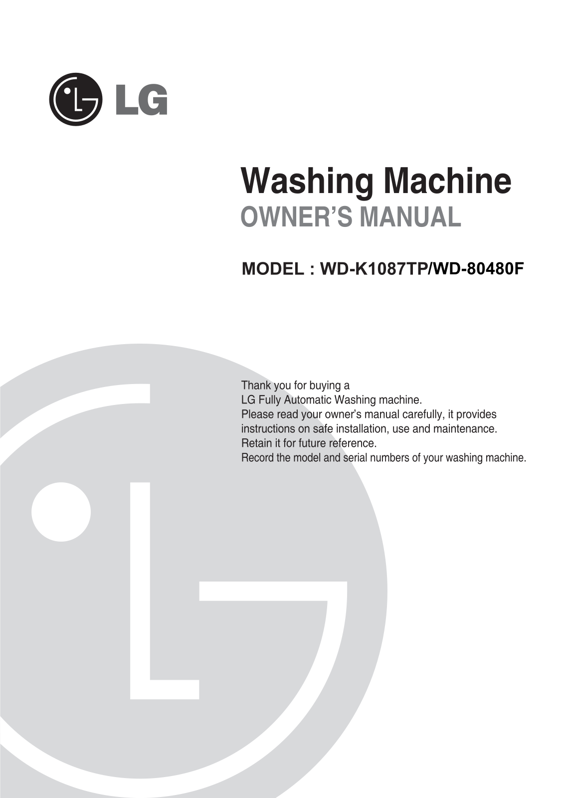 LG WD-10495F User Manual