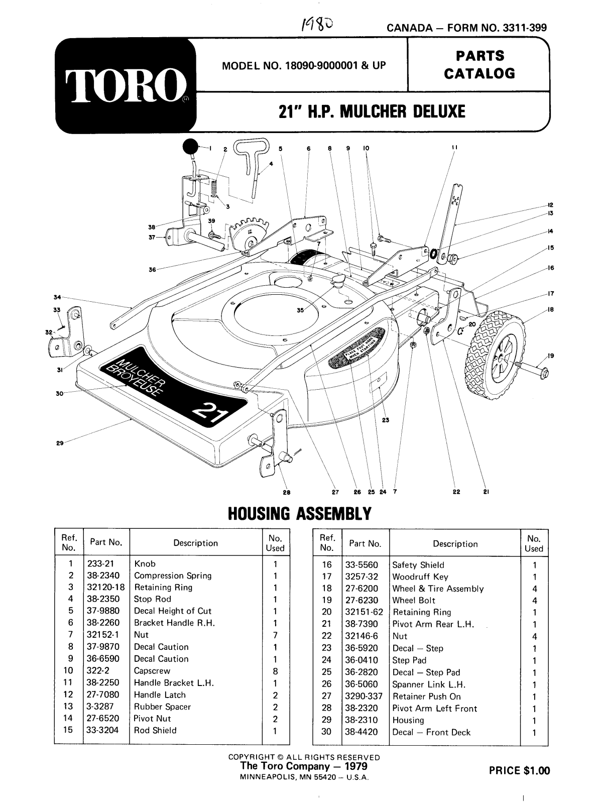 Toro 18090 Parts Catalogue