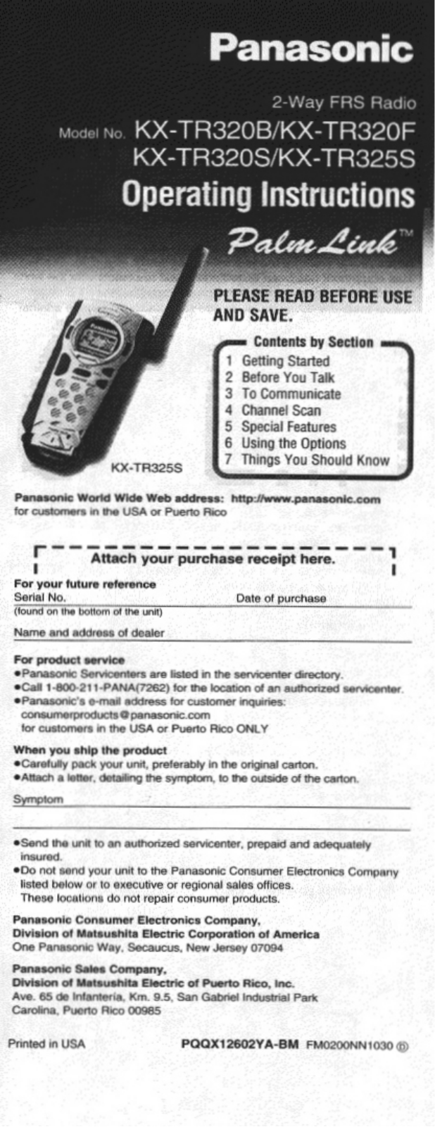 Panasonic kx-tr320 Operation Manual