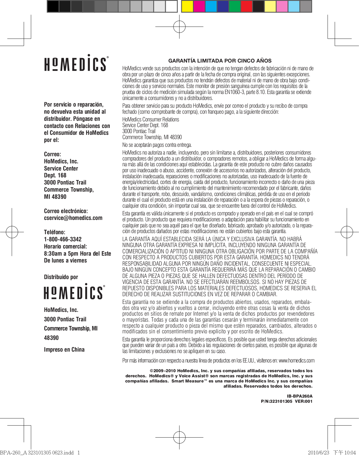 Homedics BPA-260 User Manual