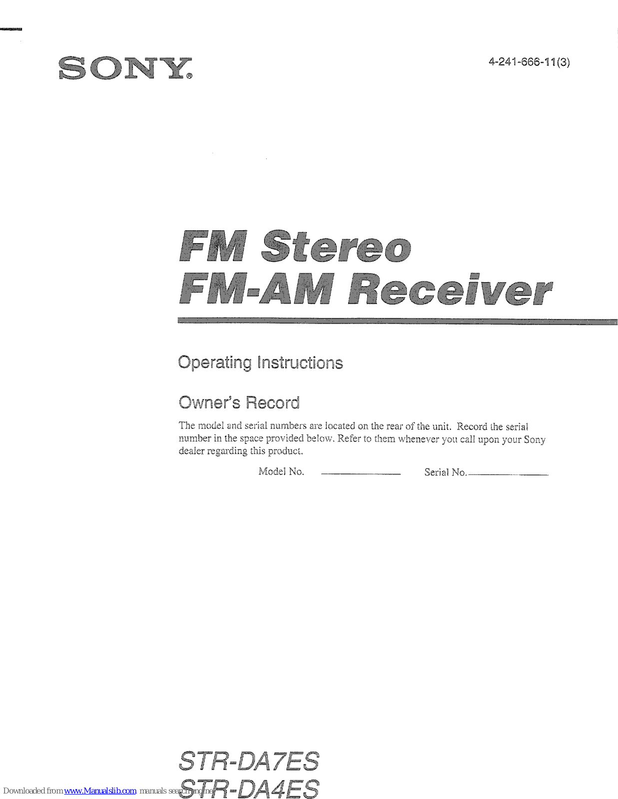 Sony STR-DA4ES,STR-DA7ES Operating Instructions Manual