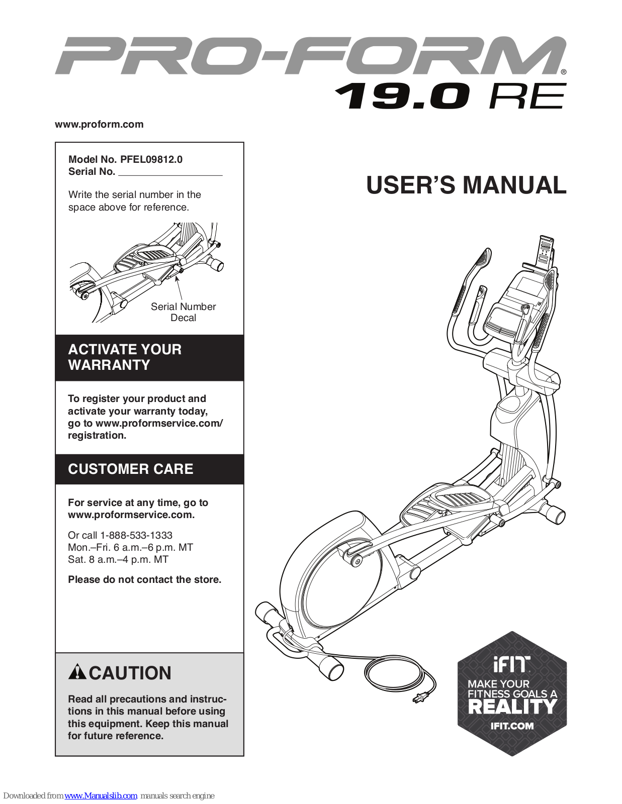 Pro-Form 19.0 RE PFEL09812.0 User Manual