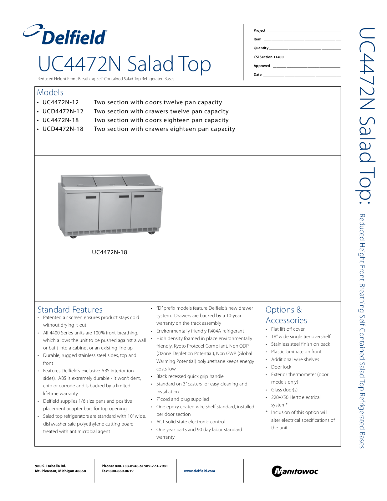 Delfield U4472N-18 General Manual