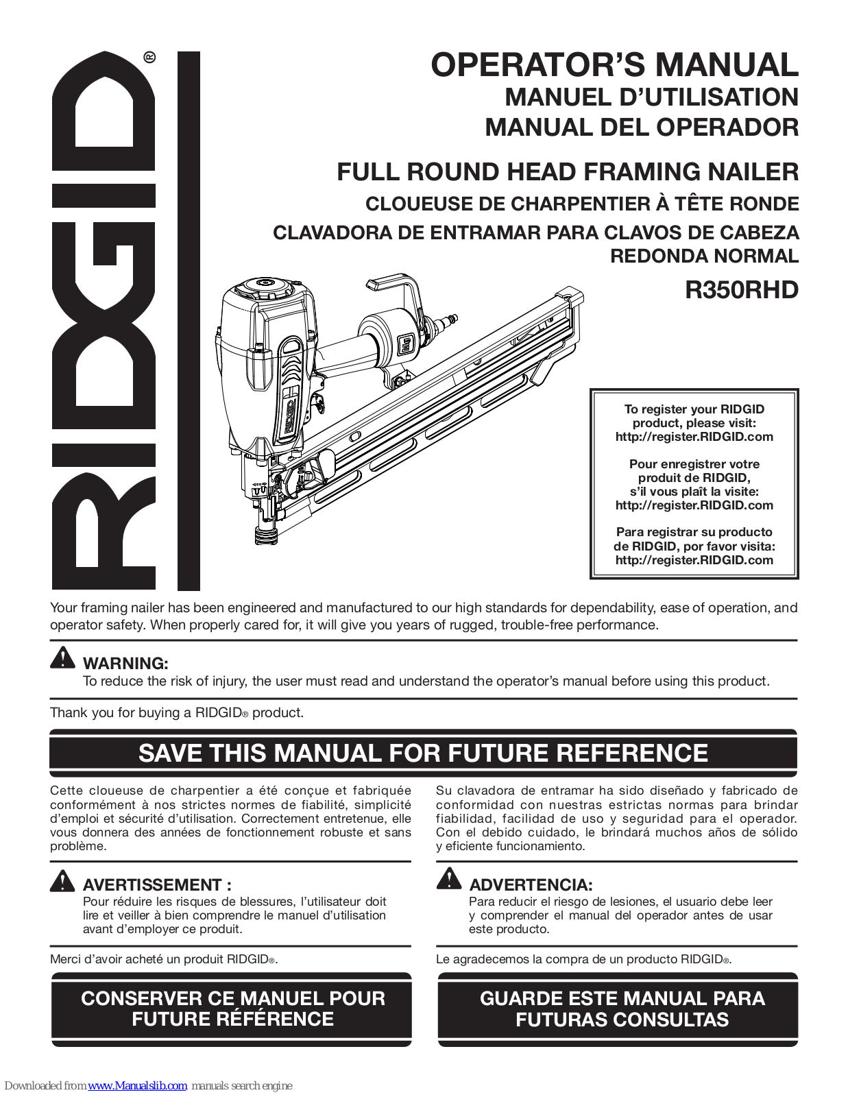 RIDGID R350RHD Operator's Manual