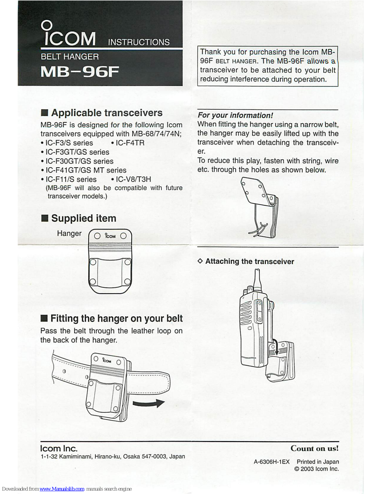 Icom MB-96F Instructions Manual - ManualMachine.com
