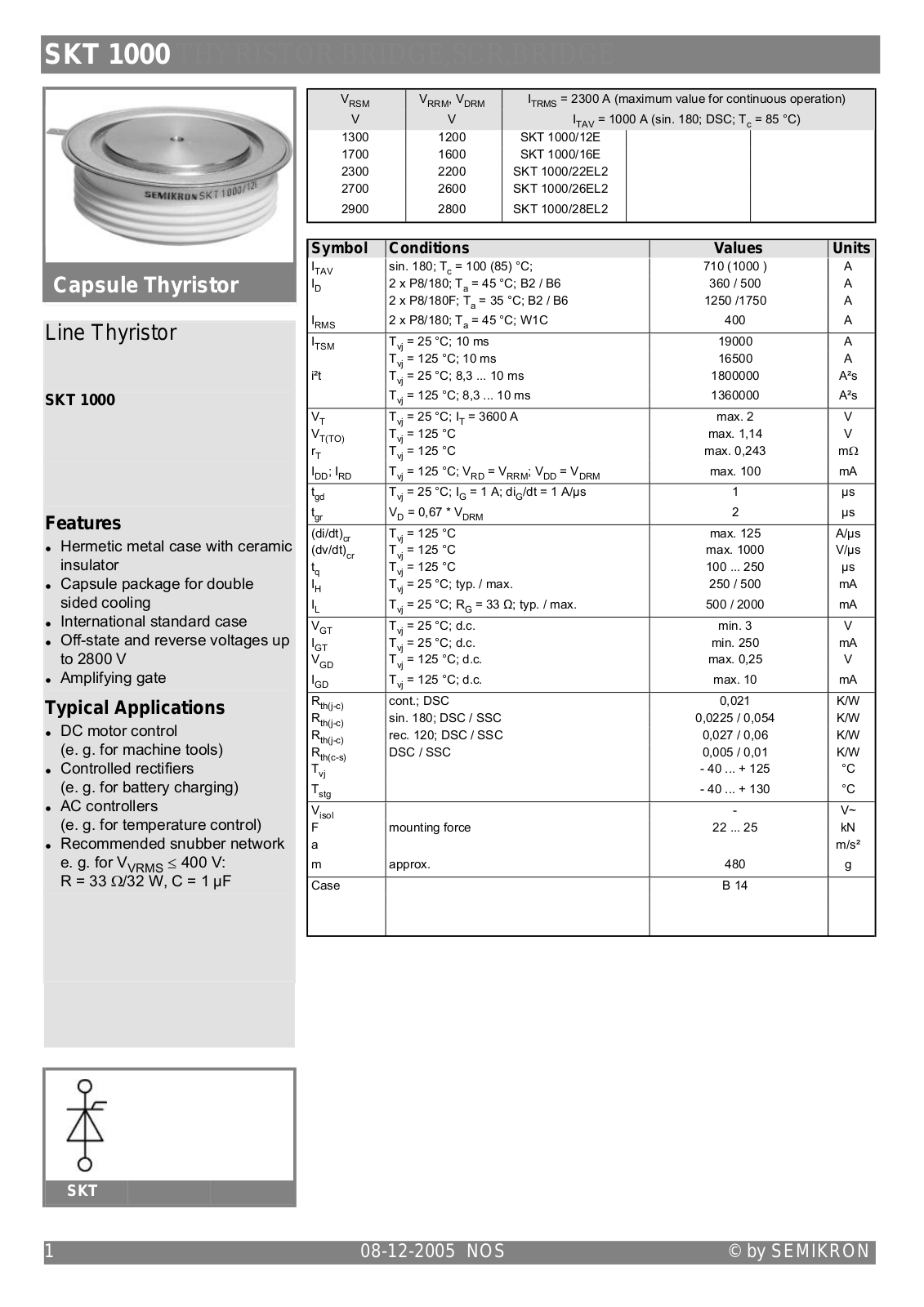 Semikron SKT1000 Data Sheet