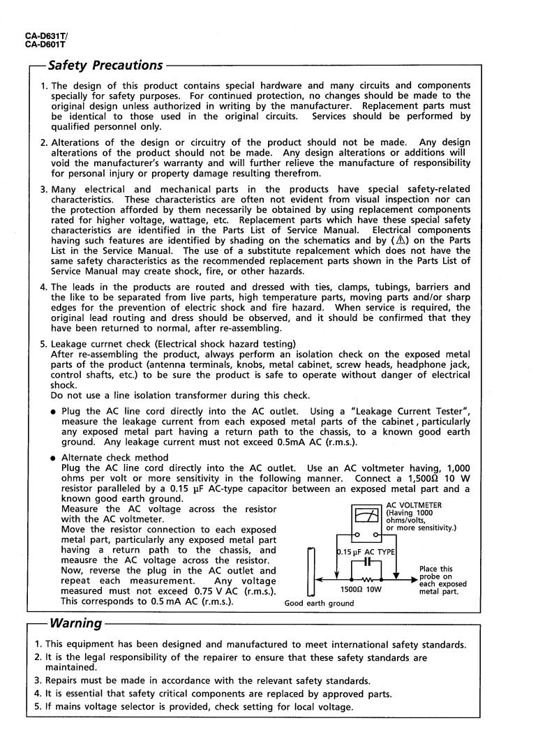Jvc CA-D631-T, CA-D601-T Service Manual