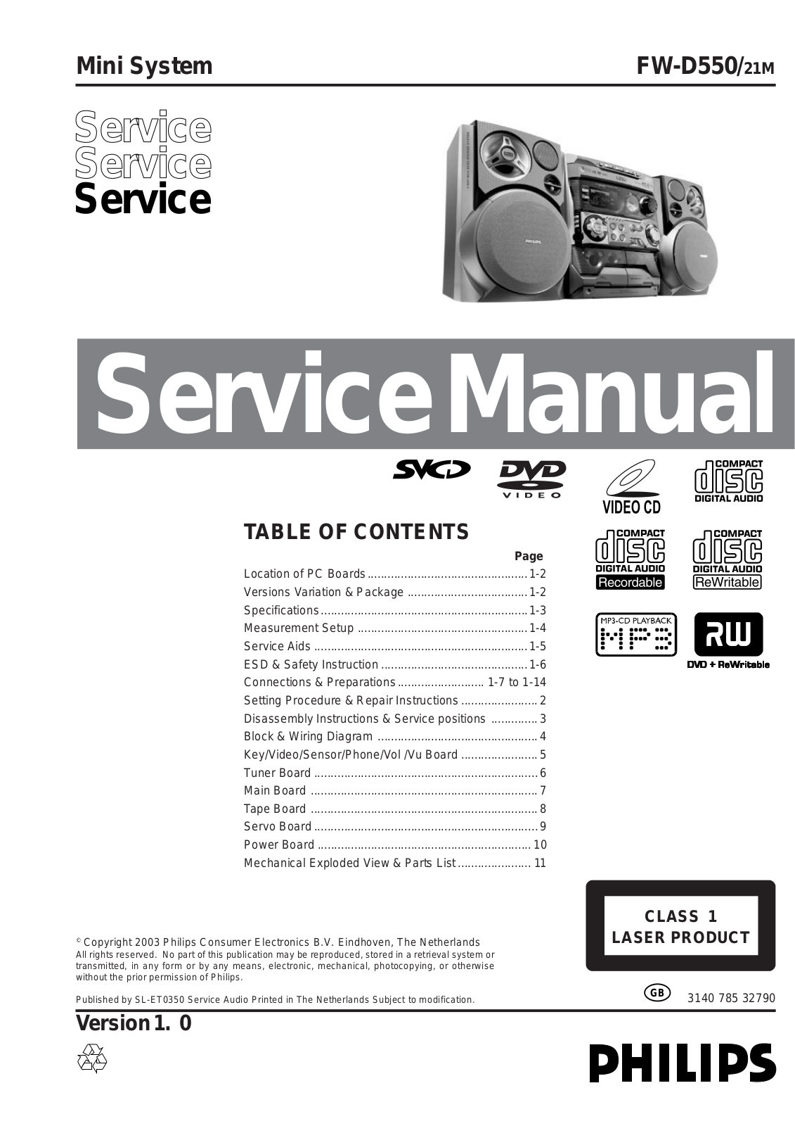 Philips FWD-550 Service manual