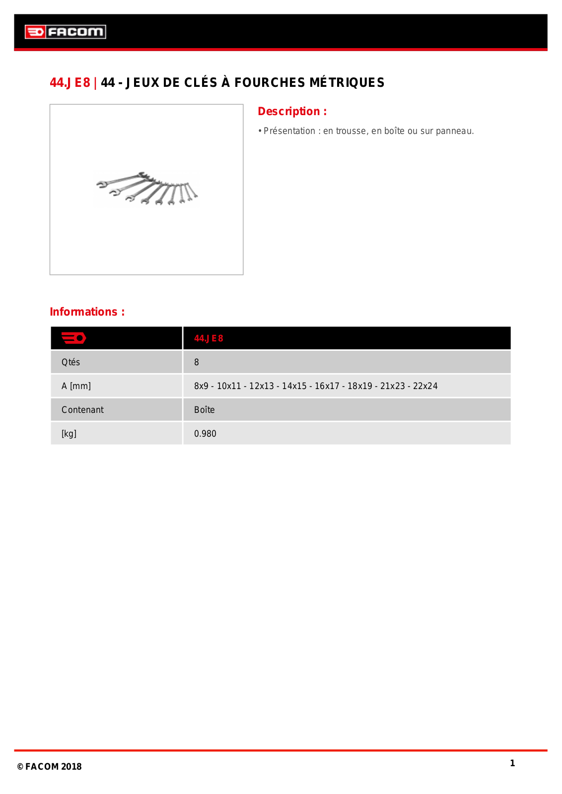Facom 44.JE8 Specification - ManualMachine.com