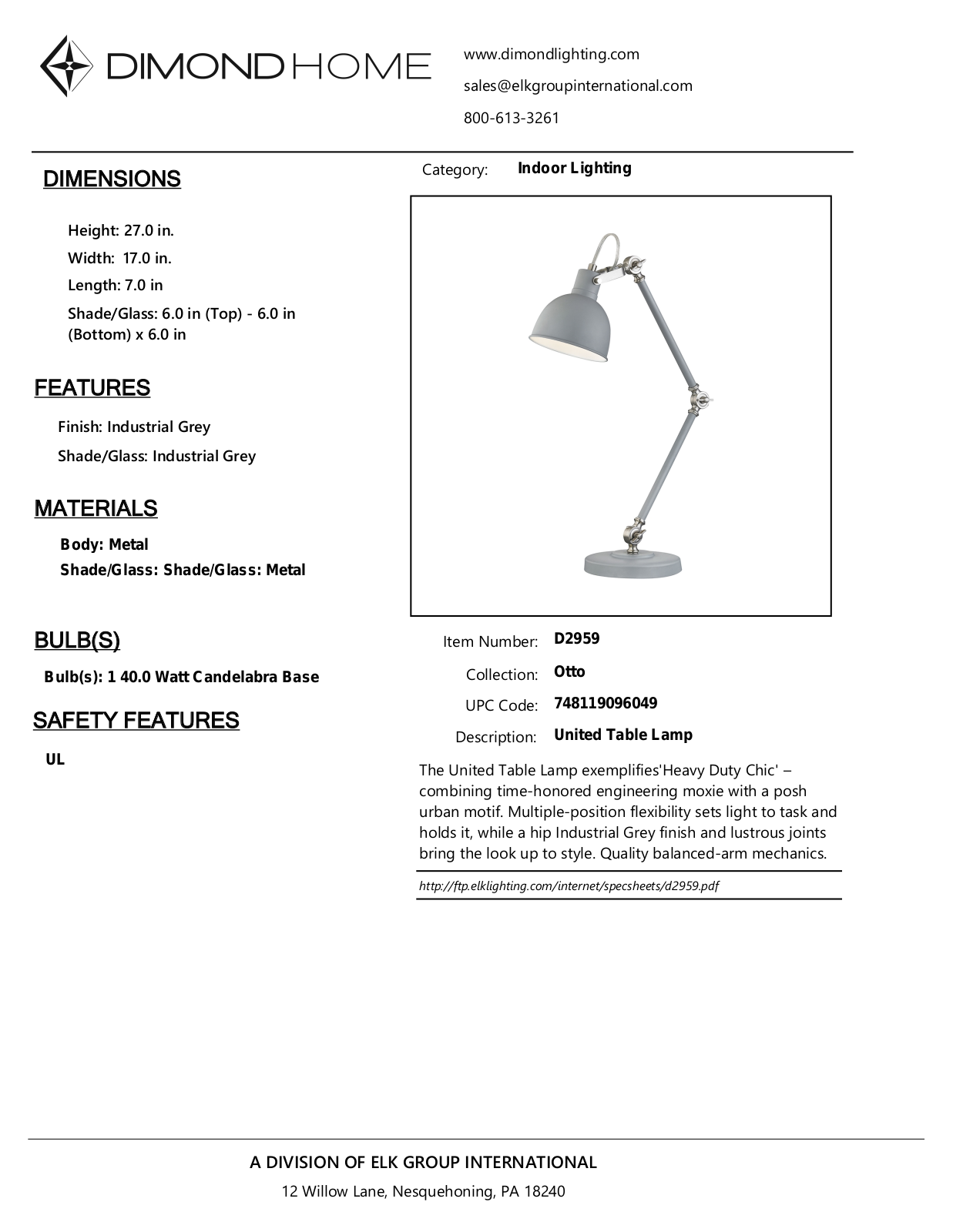 ELK Home D2959 User Manual