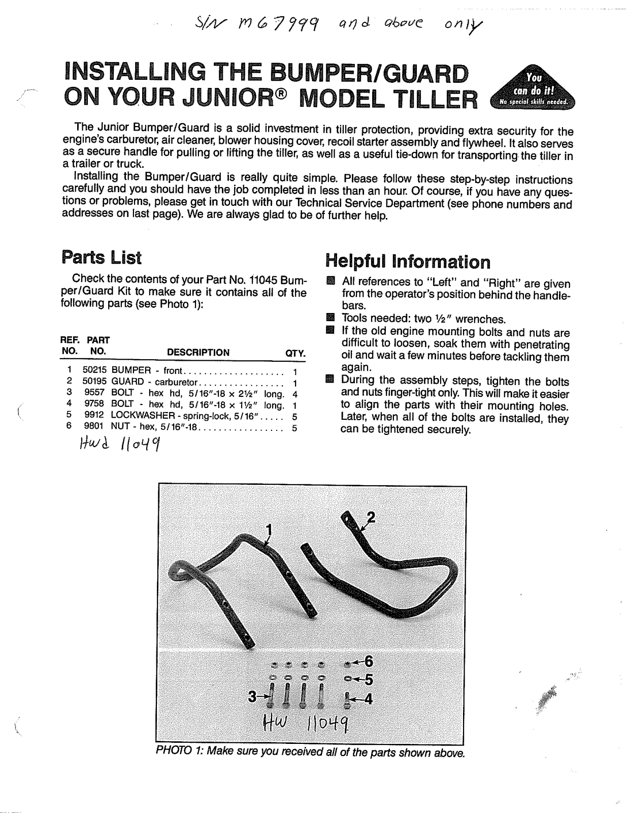 Mtd M67999 INSTRUCTIONS manual