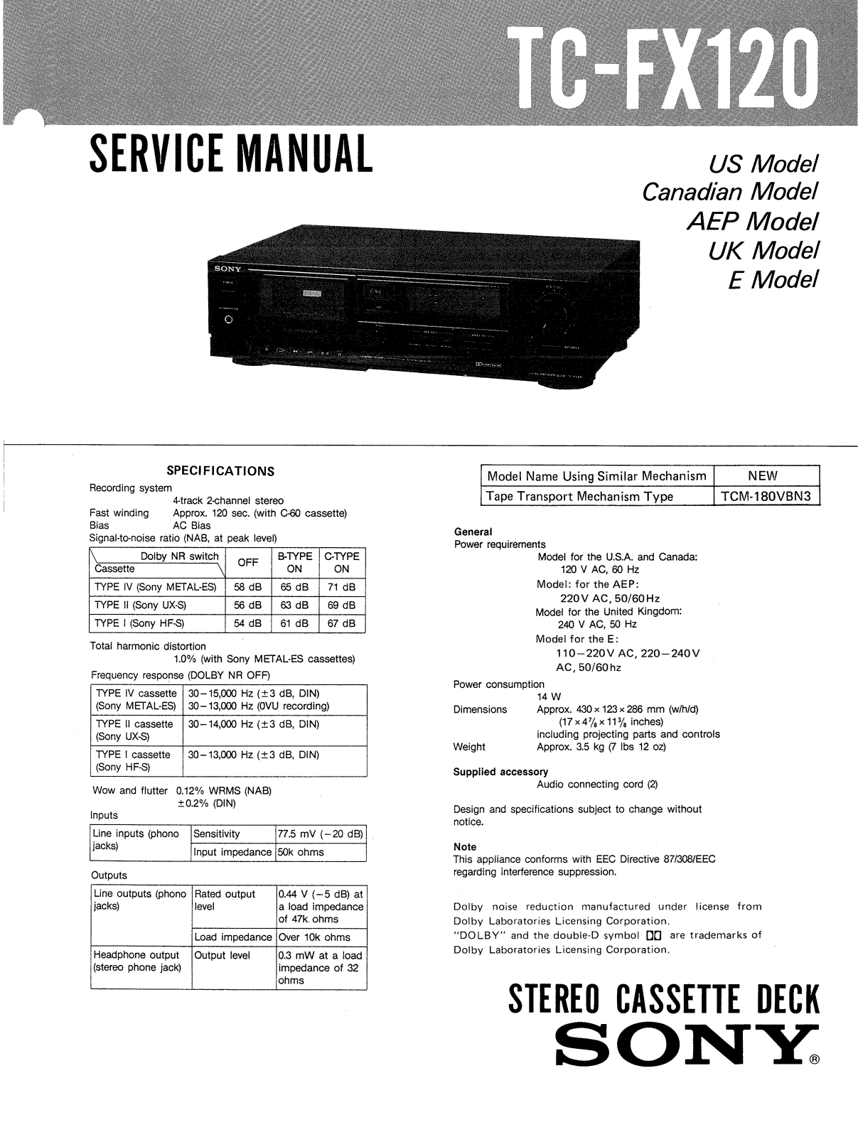 Sony TCFX-120 Service manual