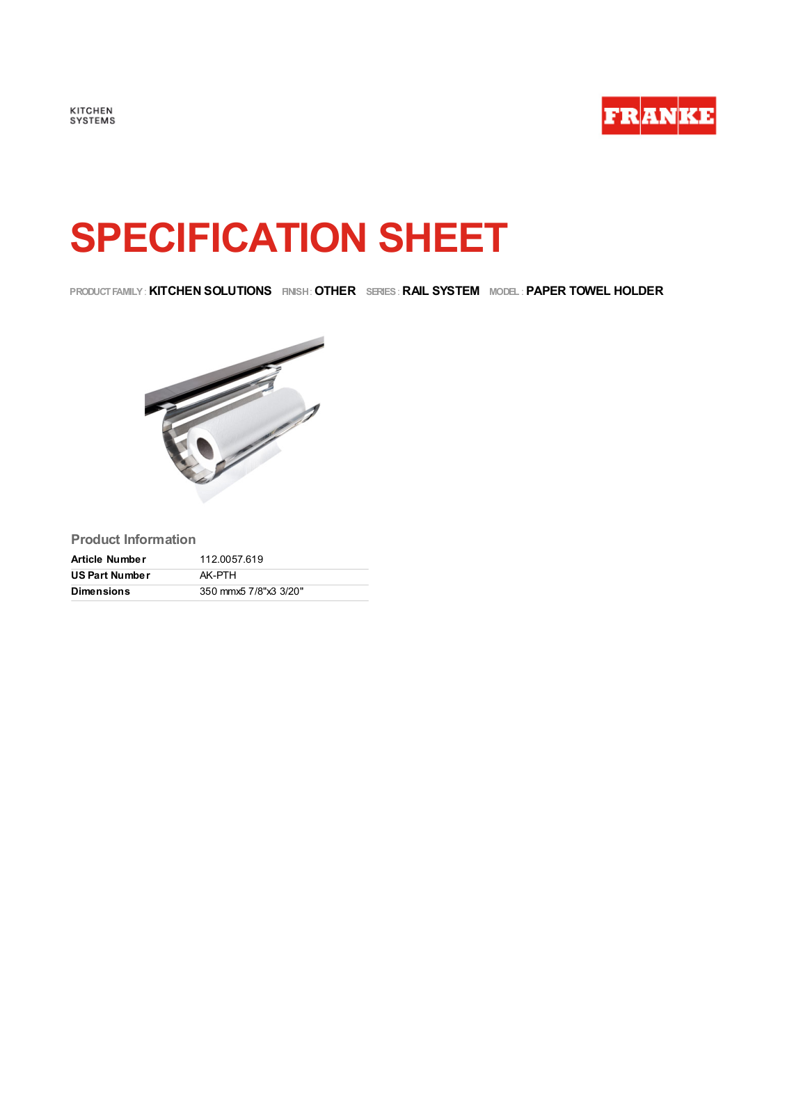 Franke Foodservice PAPER TOWEL HOLDER User Manual