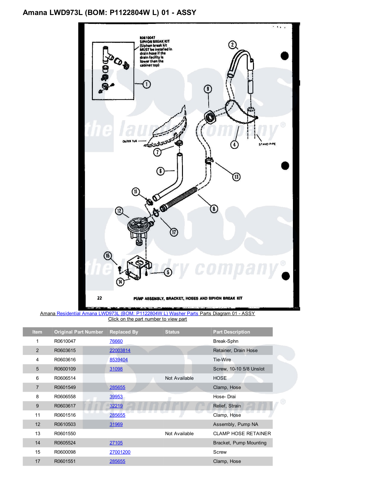 Amana LWD973L Parts Diagram