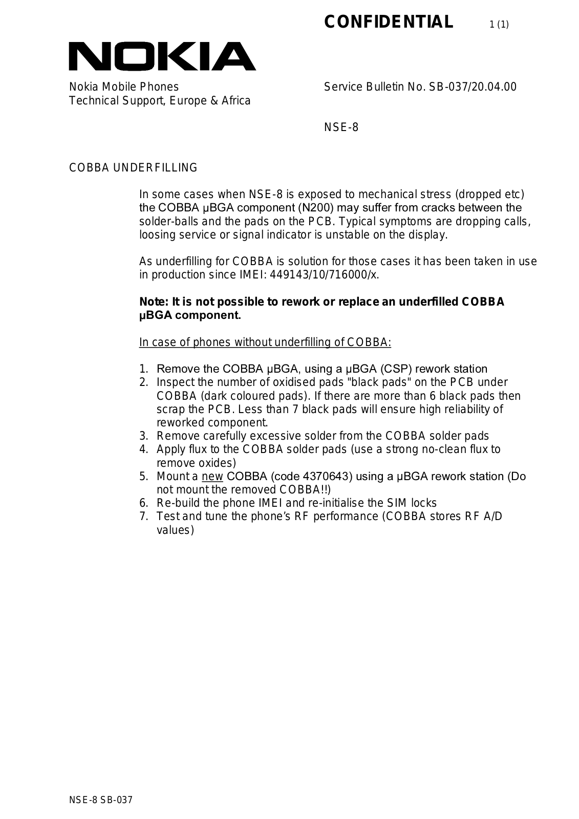 Nokia 3210 Service Bulletin 037