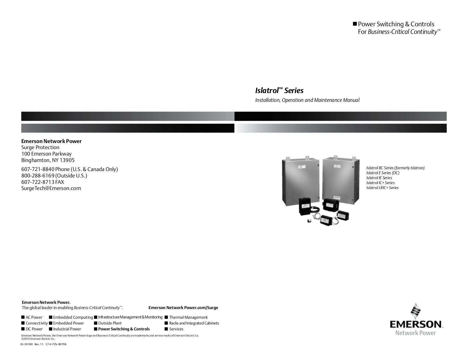 Emerson Islatrol BC, Islatrol E, Islatrol IE, LRIC-plus Installation Manual